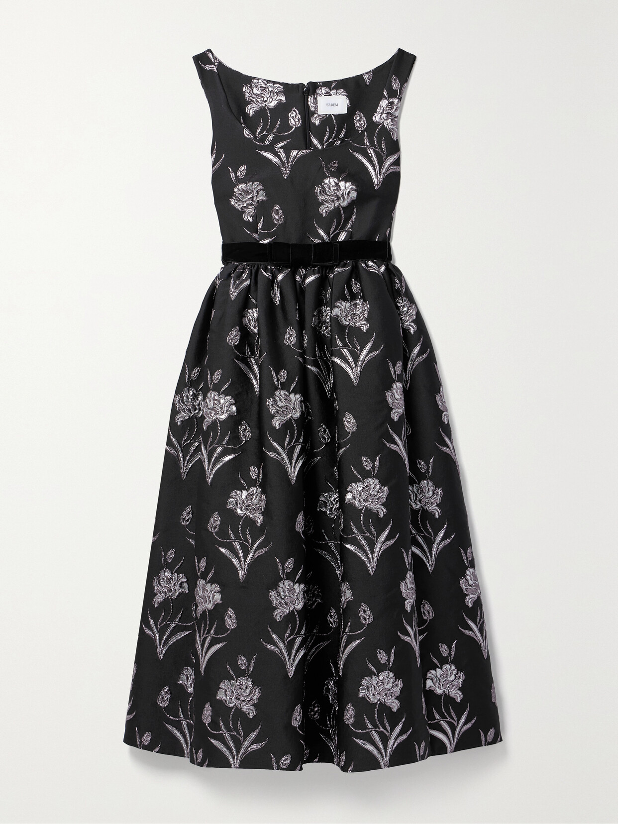 Erdem Womens Black Silver Floral-pattern Scoop-neck Midi Dress In Black