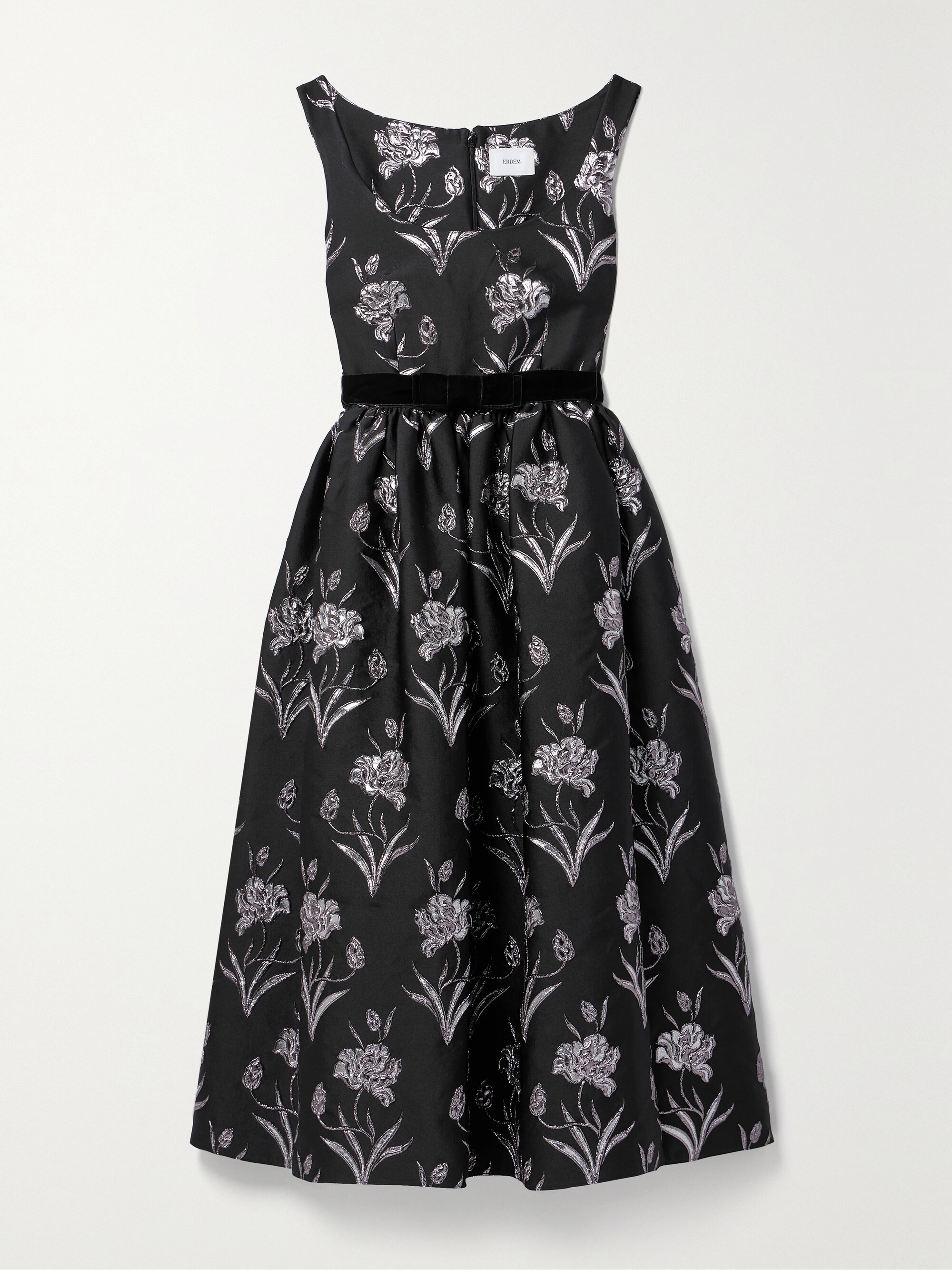 Erdem Velvet-trimmed metallic floral-jacquard midi dress