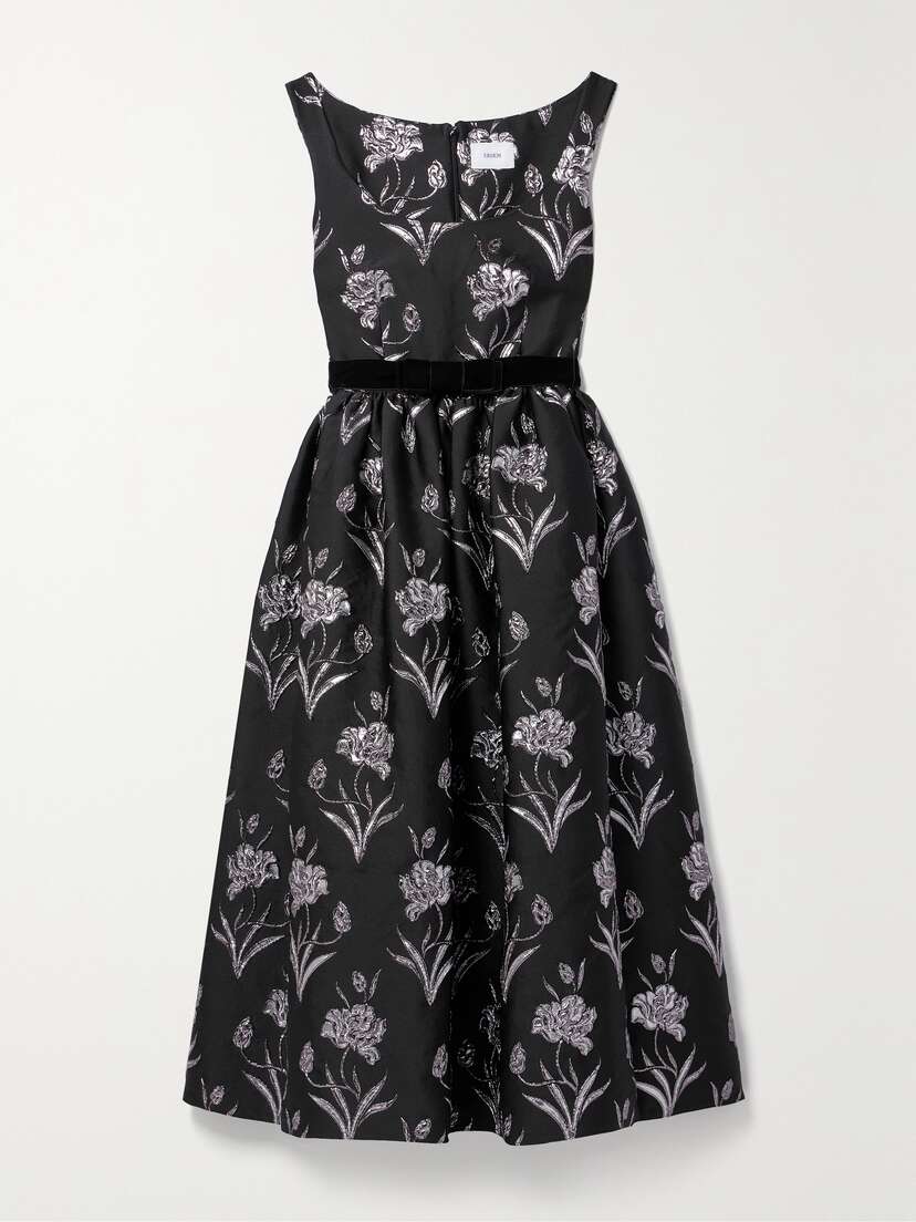 Erdem Velvet-trimmed Metallic Floral-jacquard Midi Dress