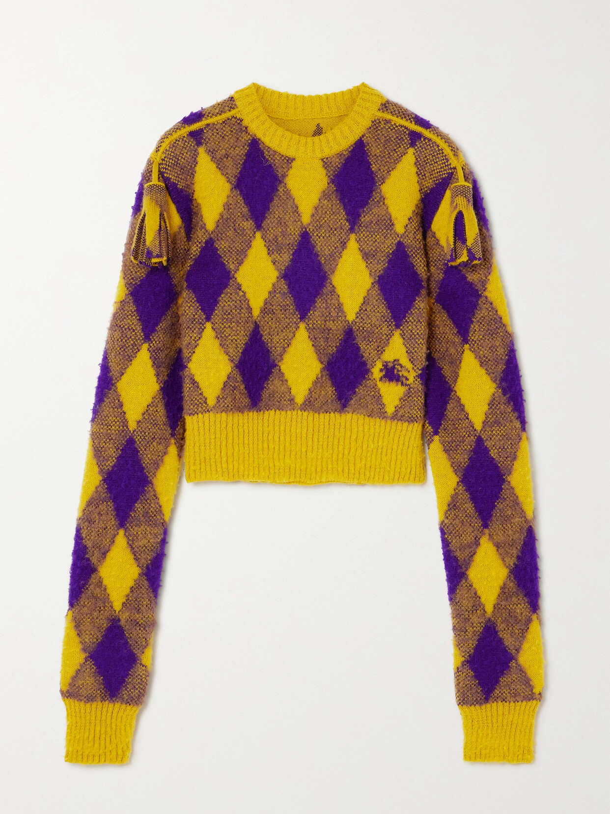 Burberry - Cropped Tasseled Checked Wool Sweater - Yellow