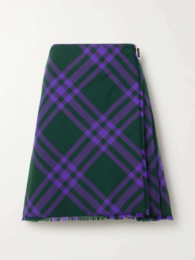 Burberry Wrap-effect Checked Woven Skirt - UK 16