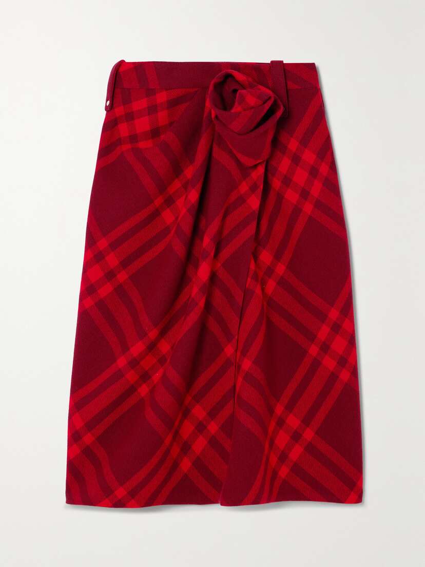 Burberry Wrap-effect Checked Wool Midi Skirt