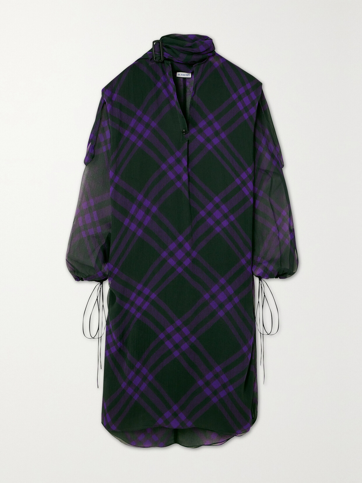 Burberry - Draped Checked Silk-chiffon Blouse - Blue