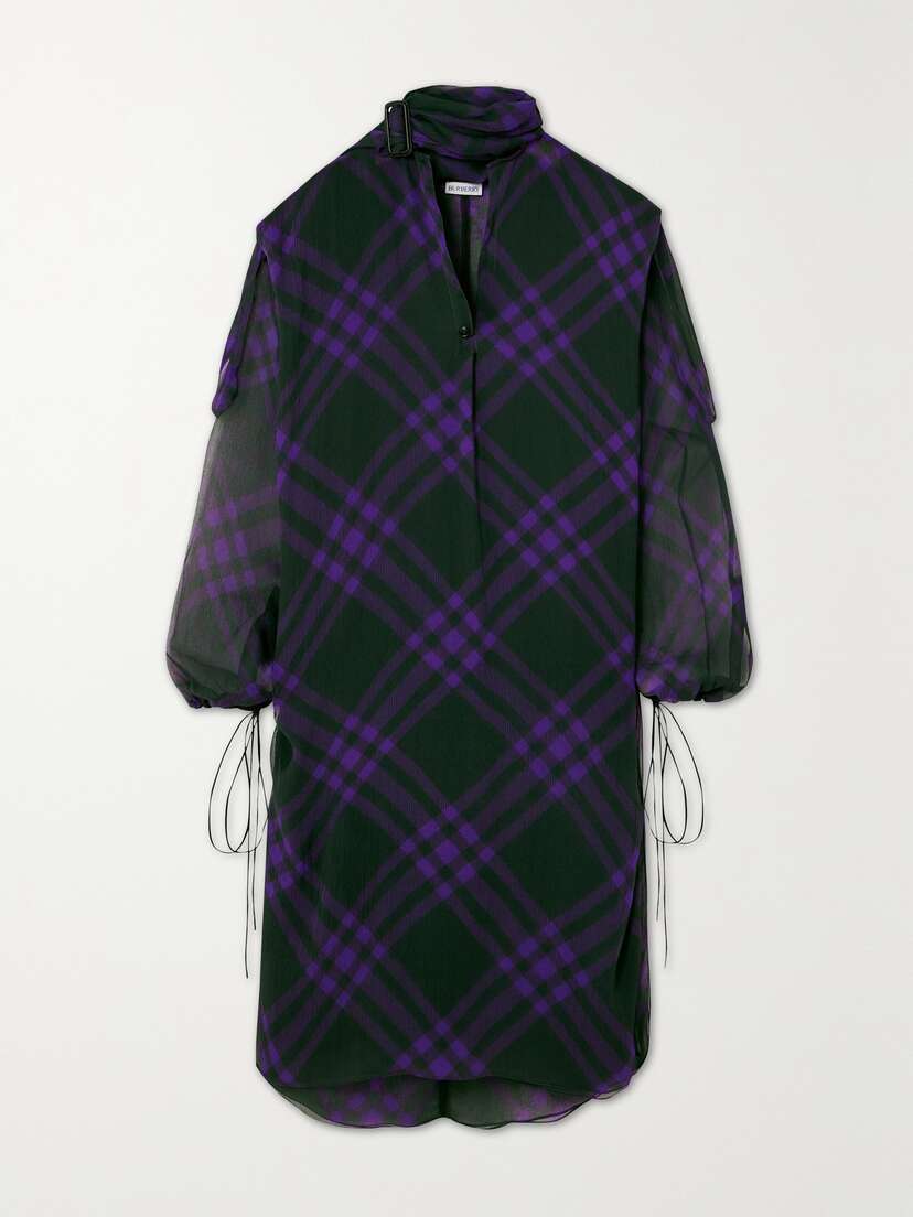Burberry Draped Checked Silk-chiffon Blouse -  - UK 12