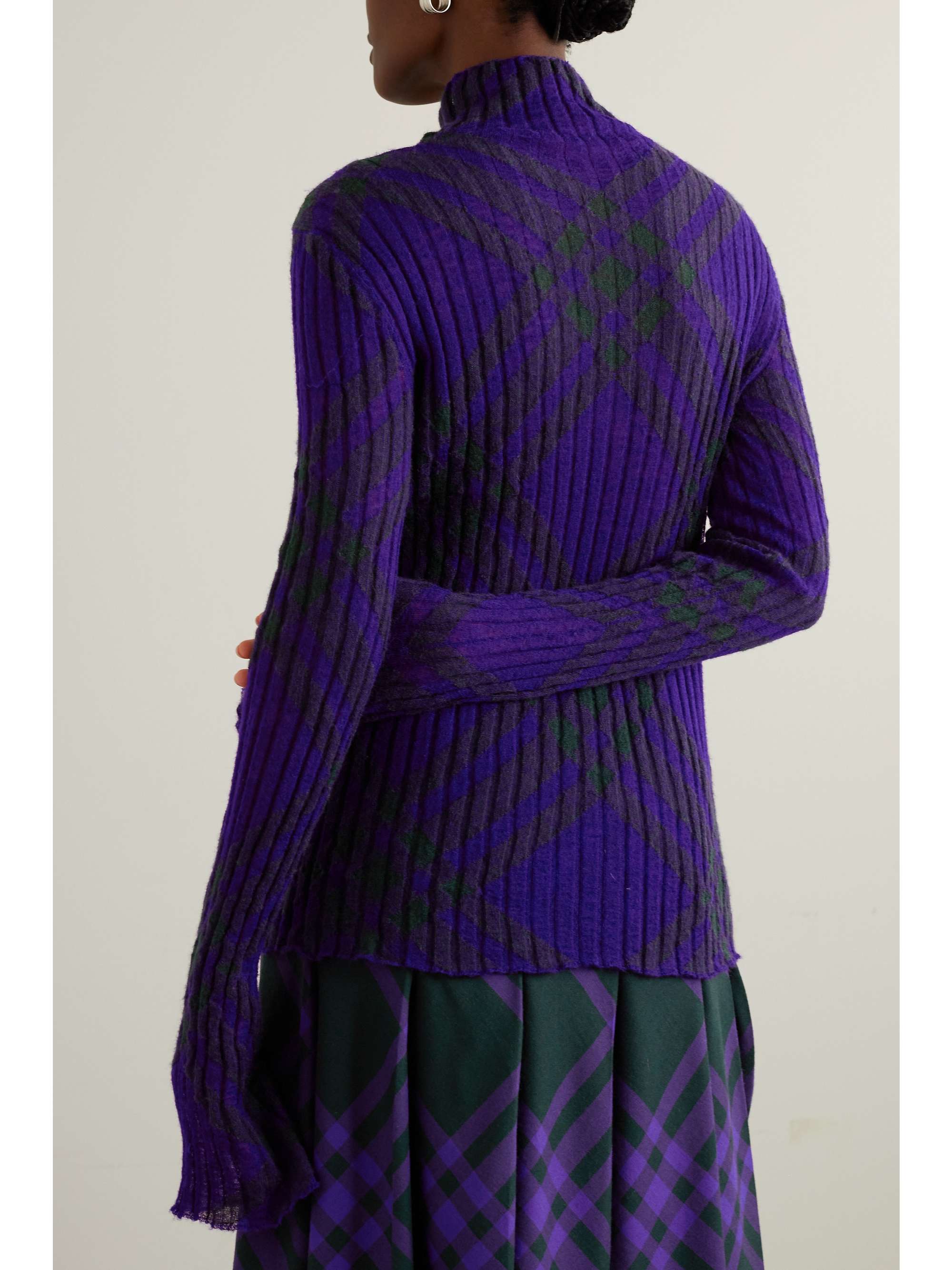 BURBERRY Checked ribbed mohair-blend turtleneck sweater | NET-A-PORTER