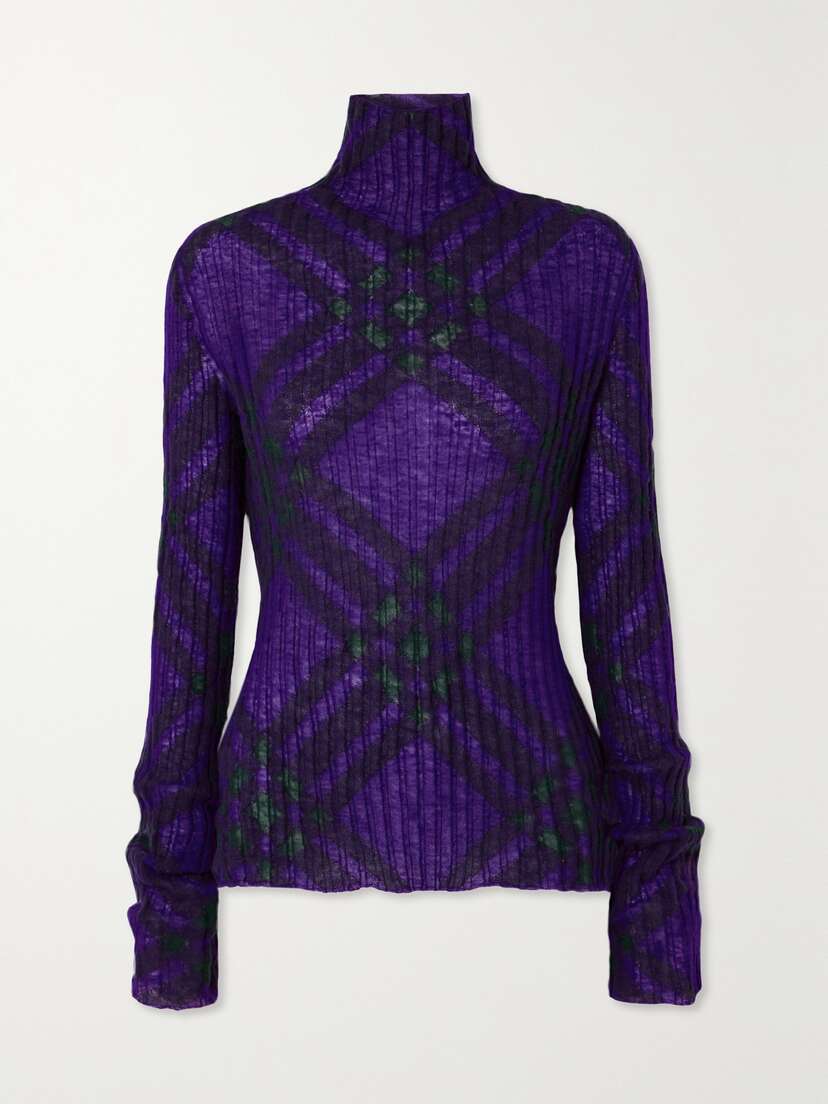 Burberry Checked Ribbed Mohair-blend Turtleneck Sweater
