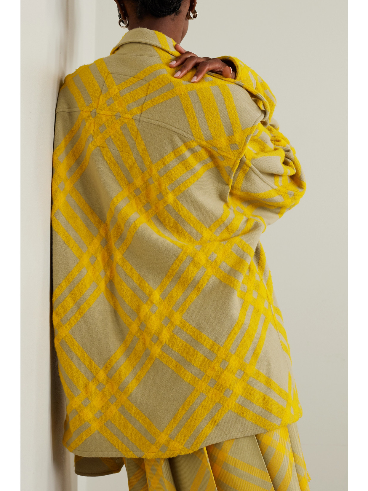 Burberry Oversized Checked Wool Bomber Jacket In Yellow