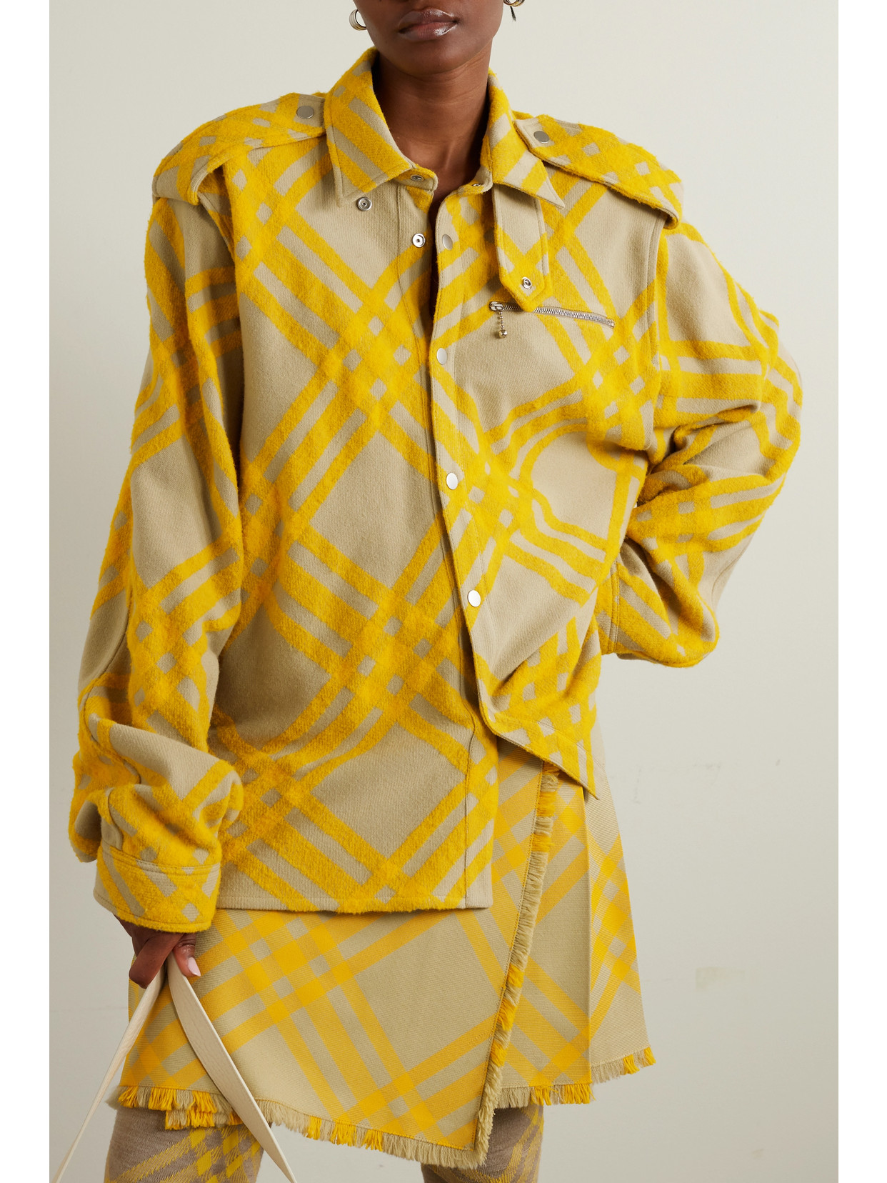 Burberry Oversized Checked Wool Bomber Jacket In Yellow