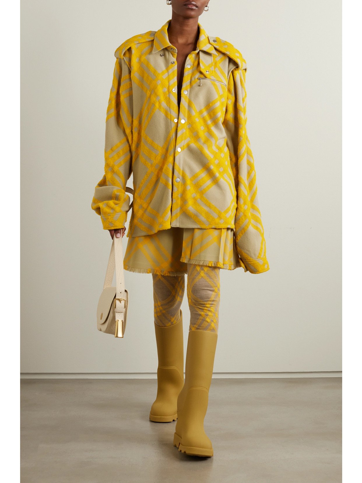 Burberry Oversized Checked Wool Bomber Jacket In Yellow