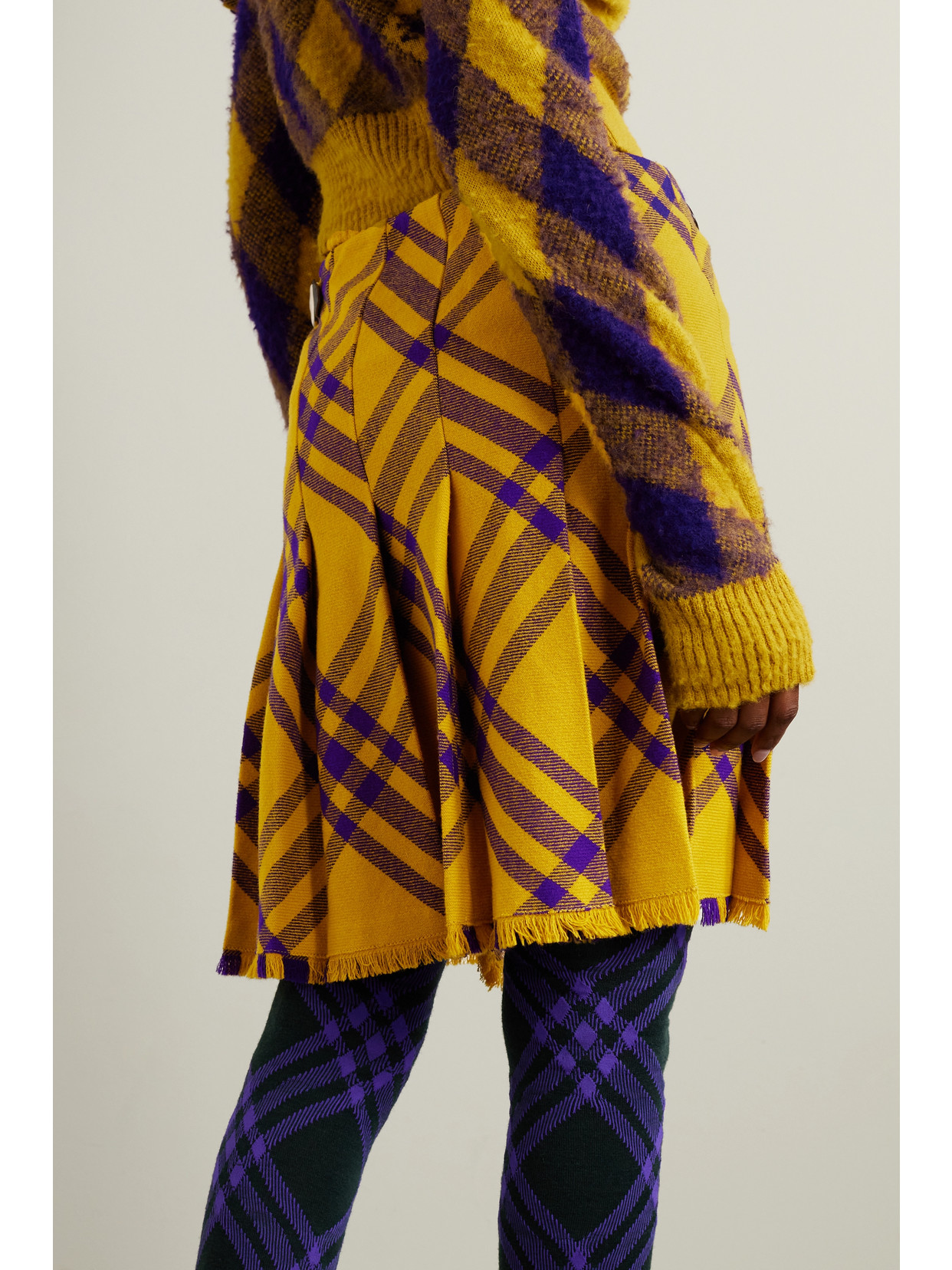 Wrap-Effect Checked Skirt