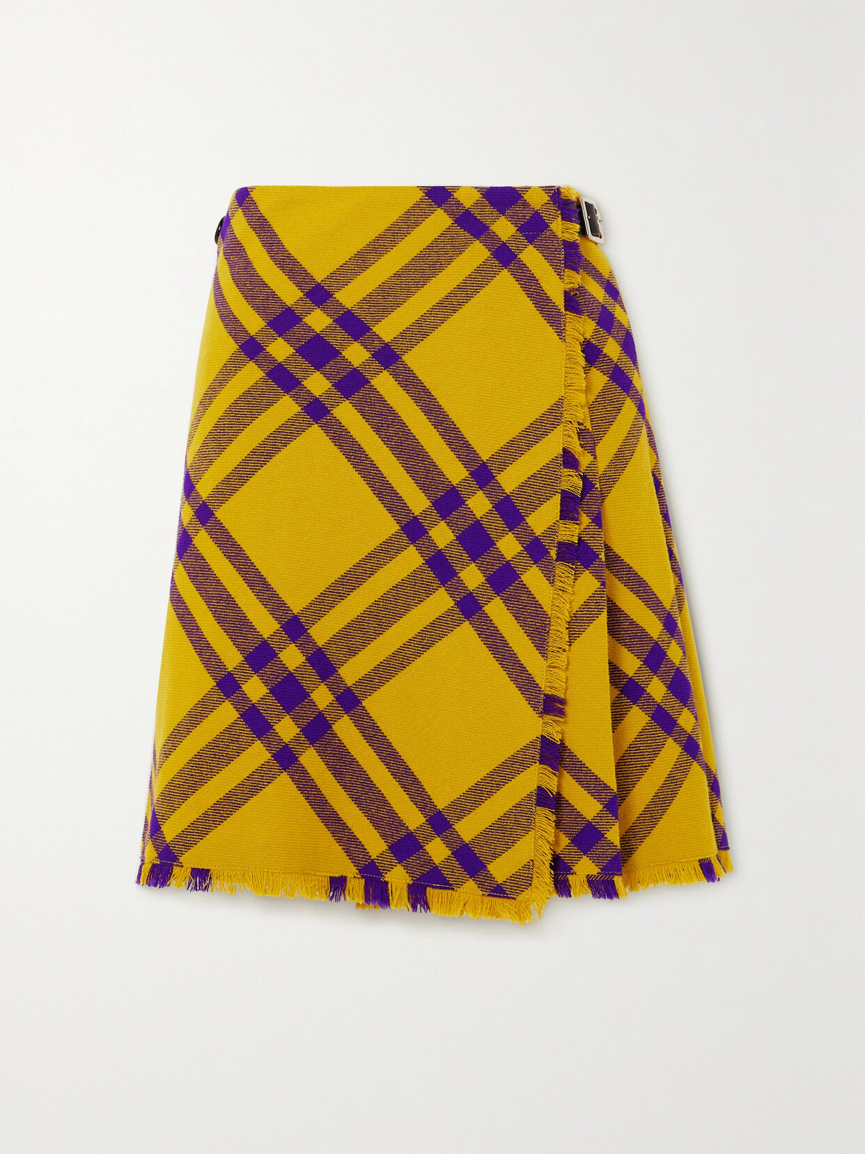 Burberry Wrap-effect Checked Wool Skirt In Yellow