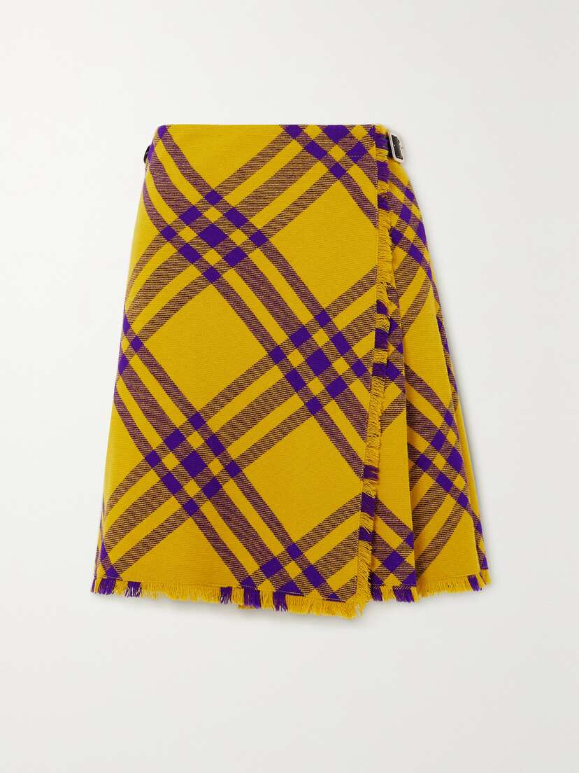 Burberry Wrap-effect Checked Wool Skirt
