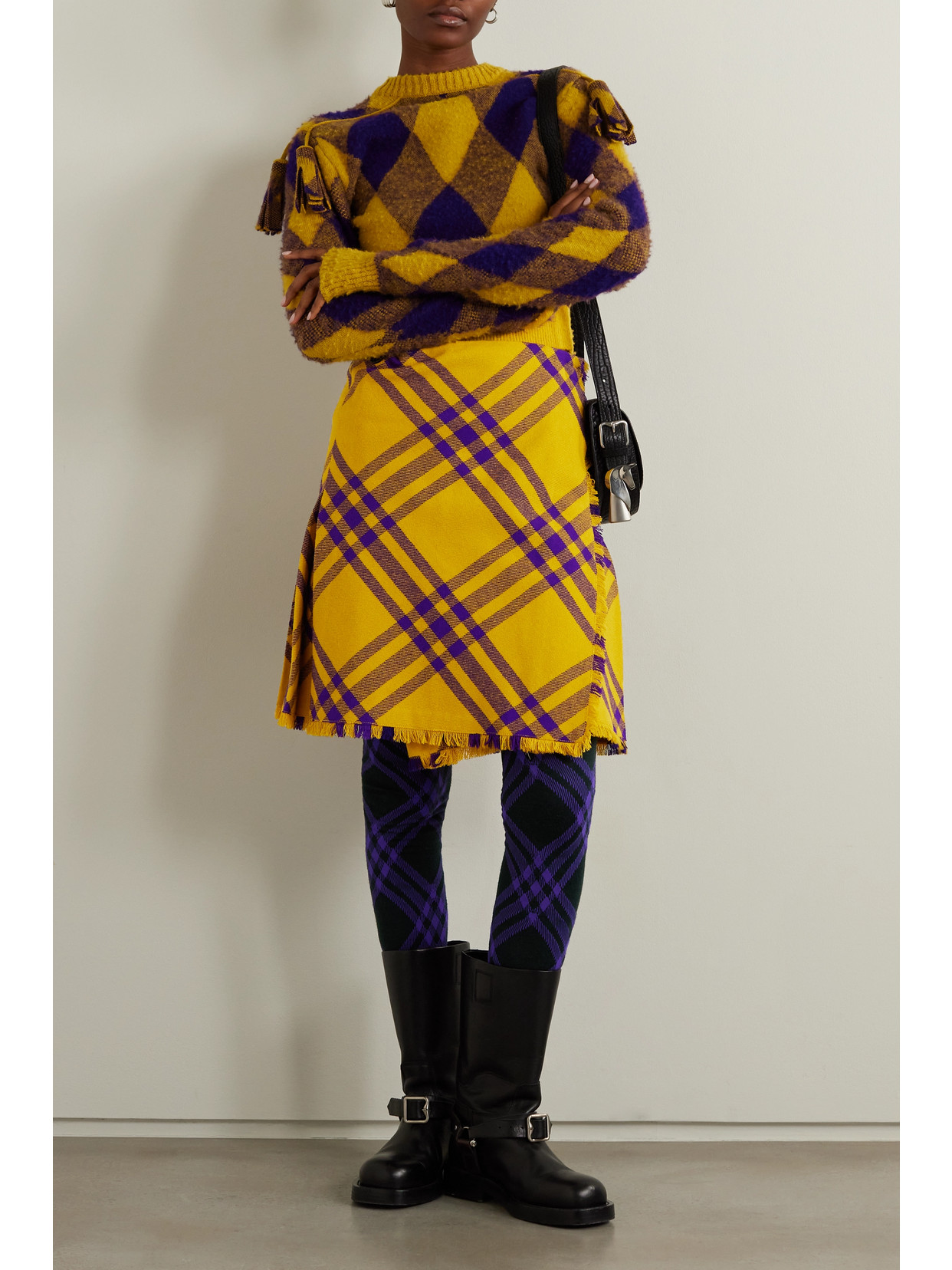 Wrap-Effect Checked Skirt