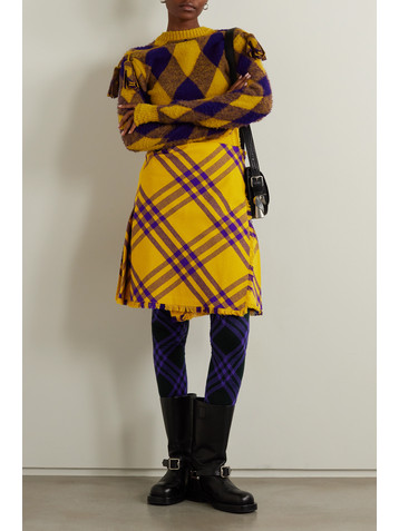 Burberry Wrap-effect checked wool skirt