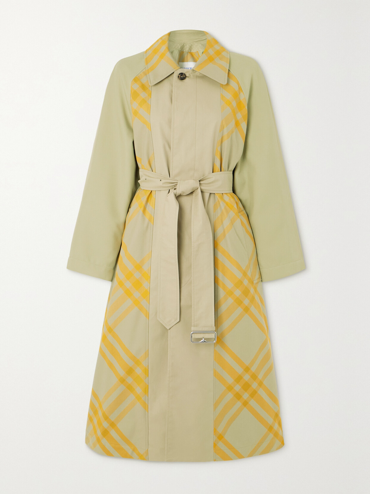 Shop Burberry Appliquéd Belted Checked Cotton-gabardine Trench Coat In Neutrals