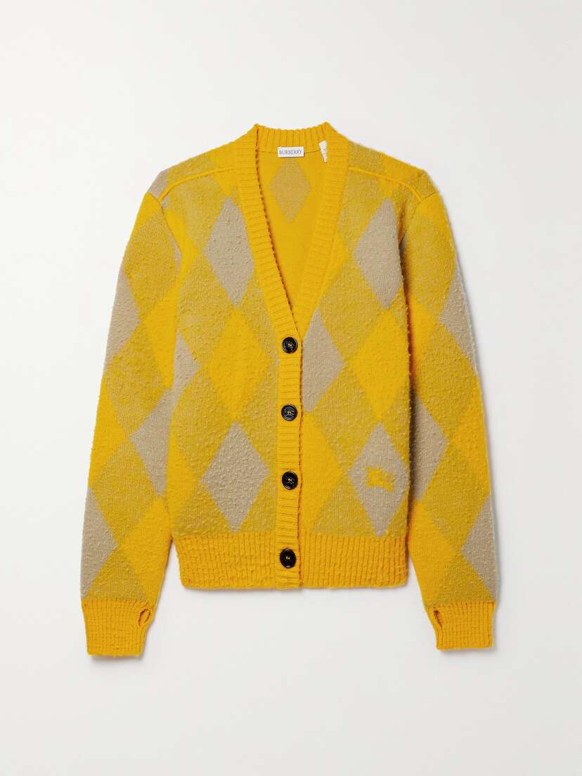 Burberry Argyle Jacquard-knit Wool Cardigan - x small
