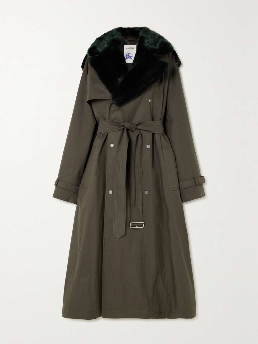 Burberry Convertible Faux Fur-trimmed Cotton-canvas Trench Coat - UK 14