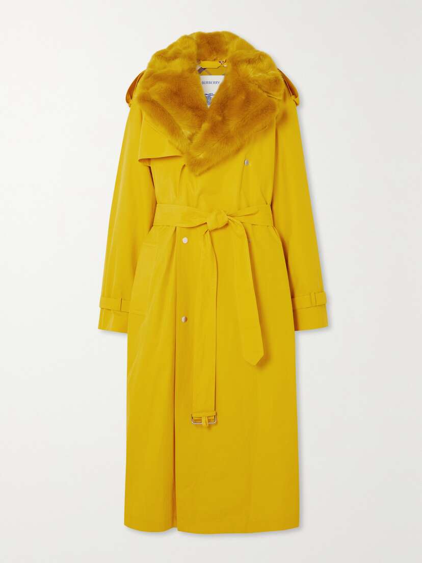 Burberry Oversized Faux Fur-trimmed Cotton-gabardine Trench Coat - UK 2