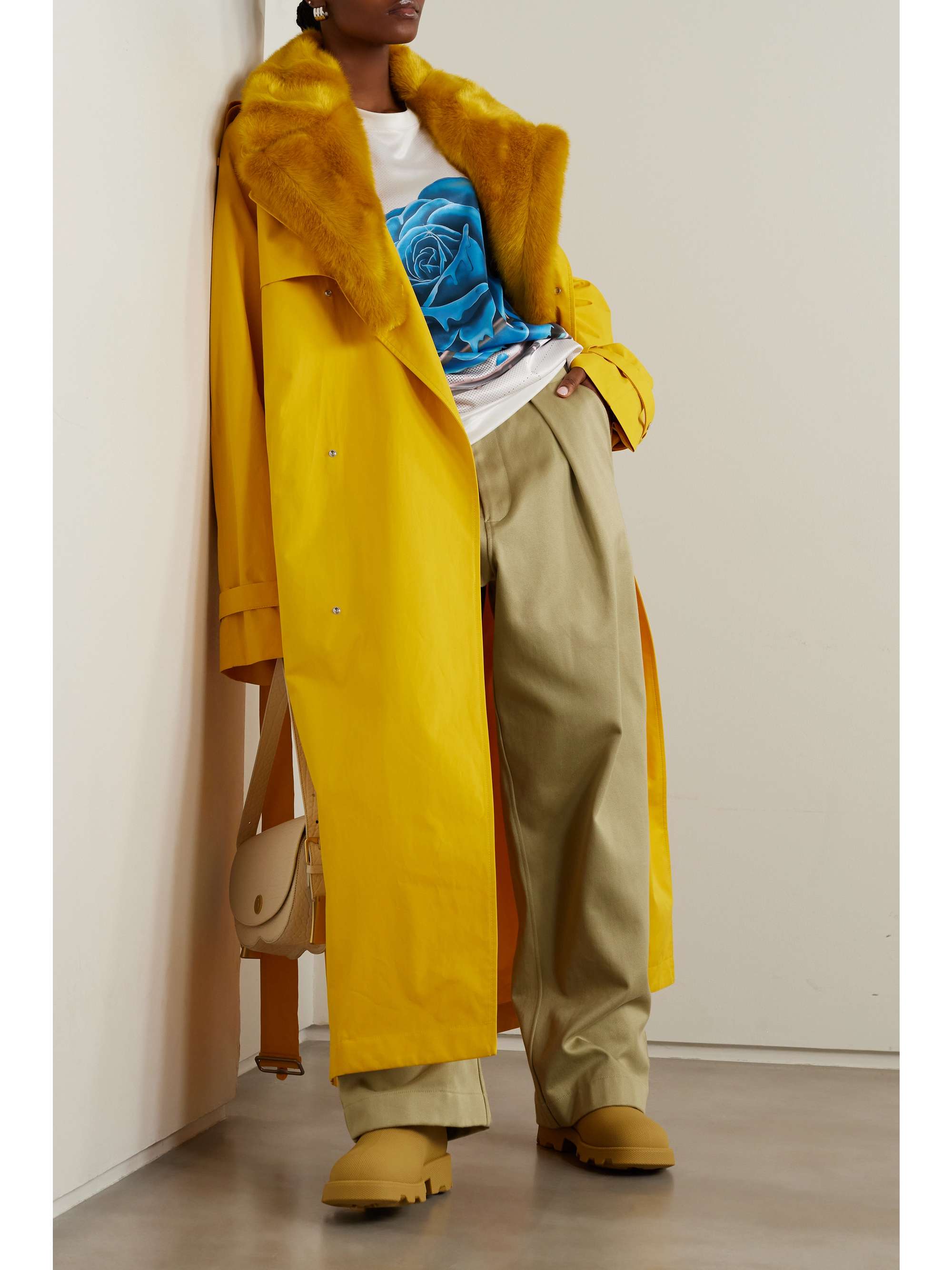 BURBERRY Oversized faux fur trimmed cotton gabardine trench coat NET A PORTER