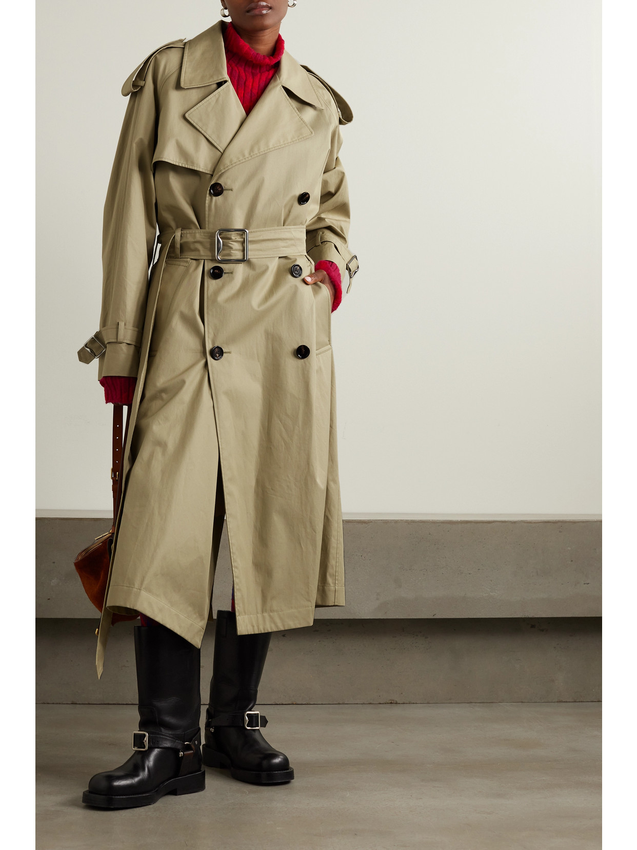 Shop Burberry Belted Double-breasted Cotton-gabardine Trench Coat In Neutrals