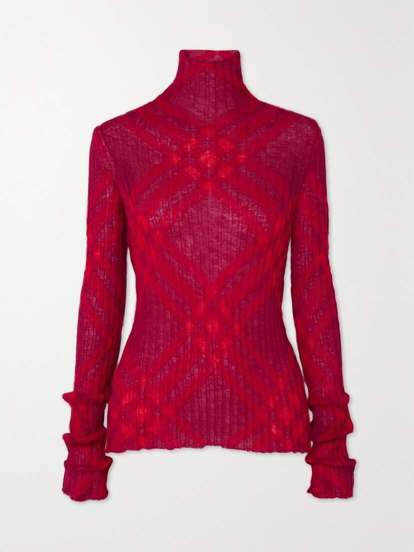 Burberry Checked Ribbed Mohair-blend Turtleneck Sweater -  - x large