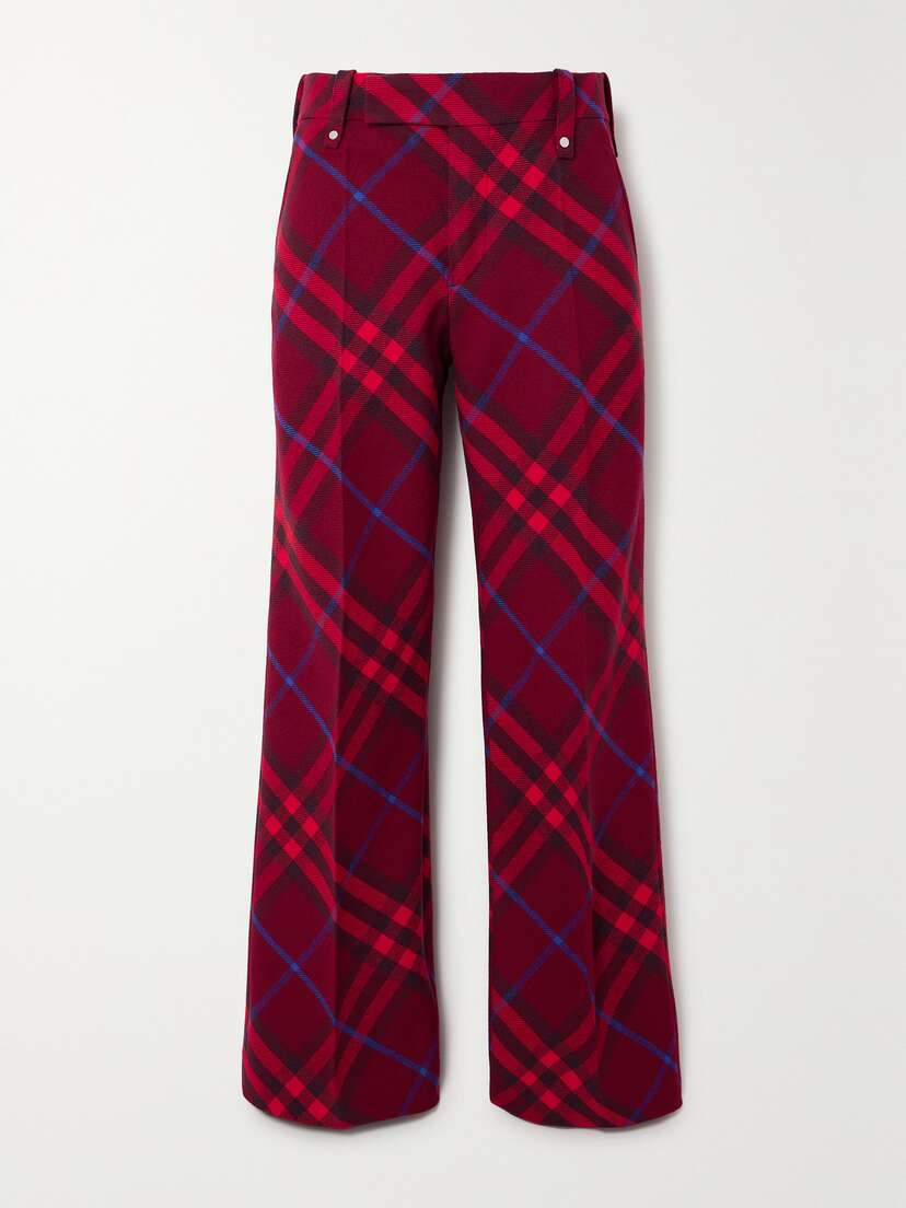 Burberry Layered Checked Wool Straight-leg Pants - UK 14