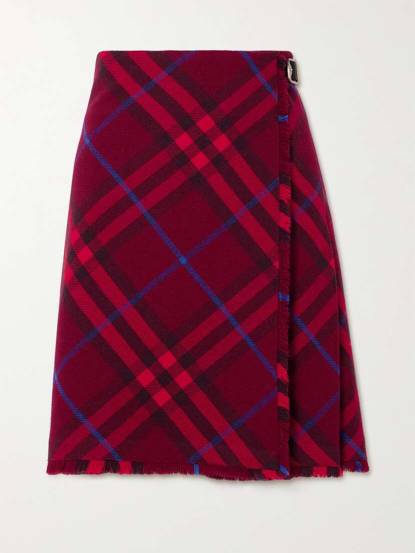 Burberry Wrap-effect Checked Wool Skirt