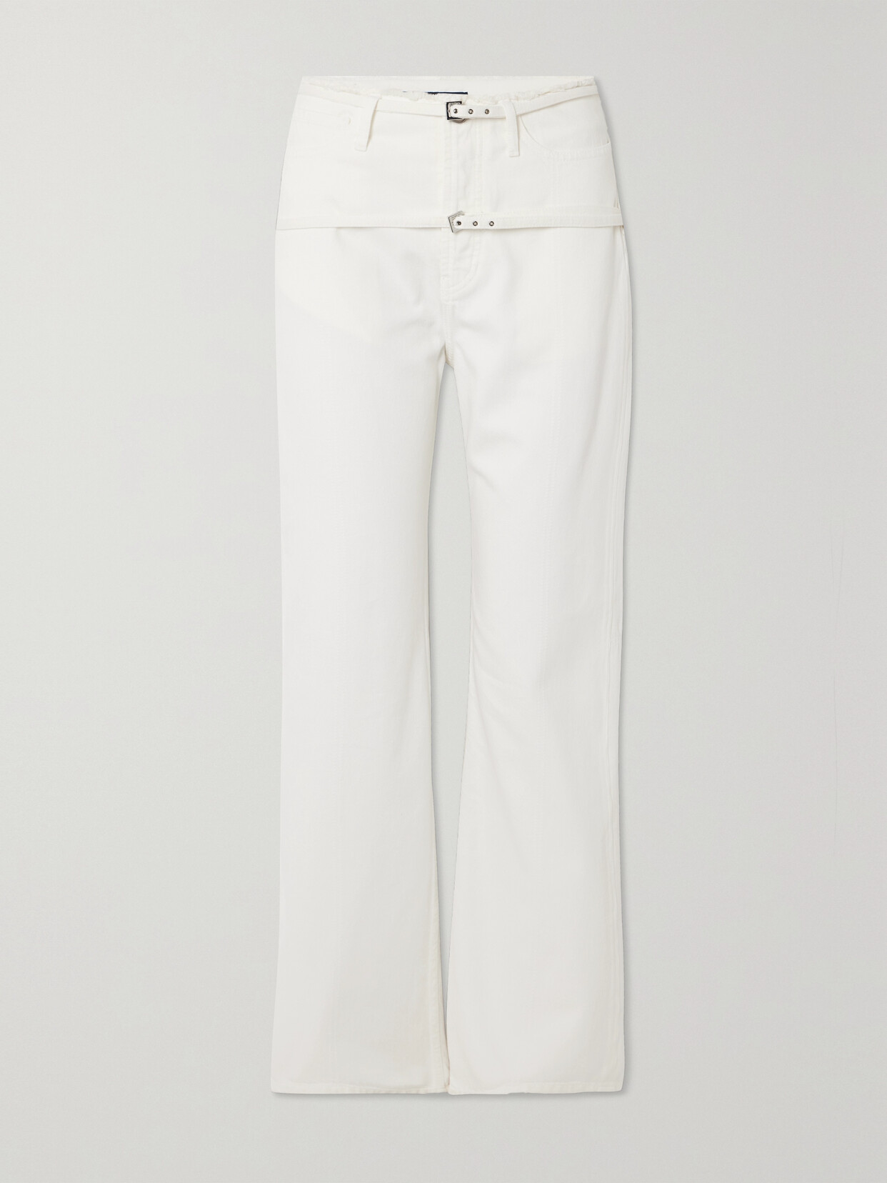 Jacquemus - Le De Nimes Caraco Belted Frayed High-rise Wide-leg Jeans - White