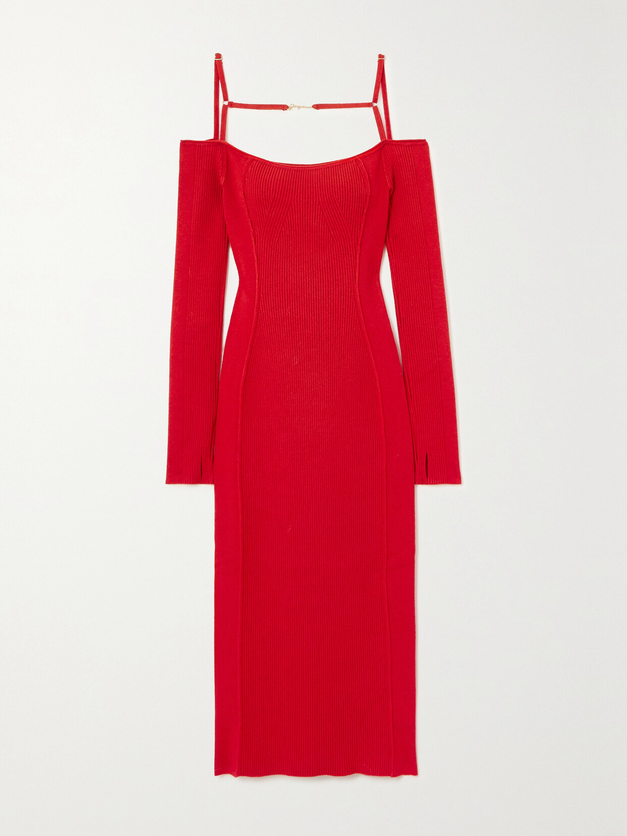 Jacquemus - Sierra Embellished Ribbed-knit Midi Dress - Red