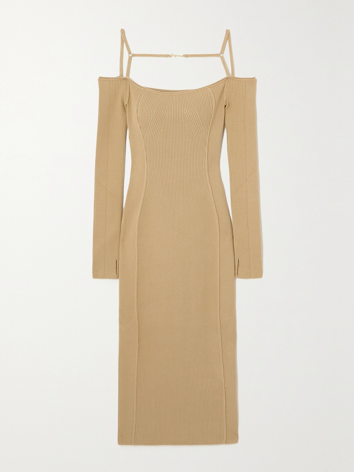 Jacquemus Sierra Embellished Ribbed-knit Midi Dress - Neutrals