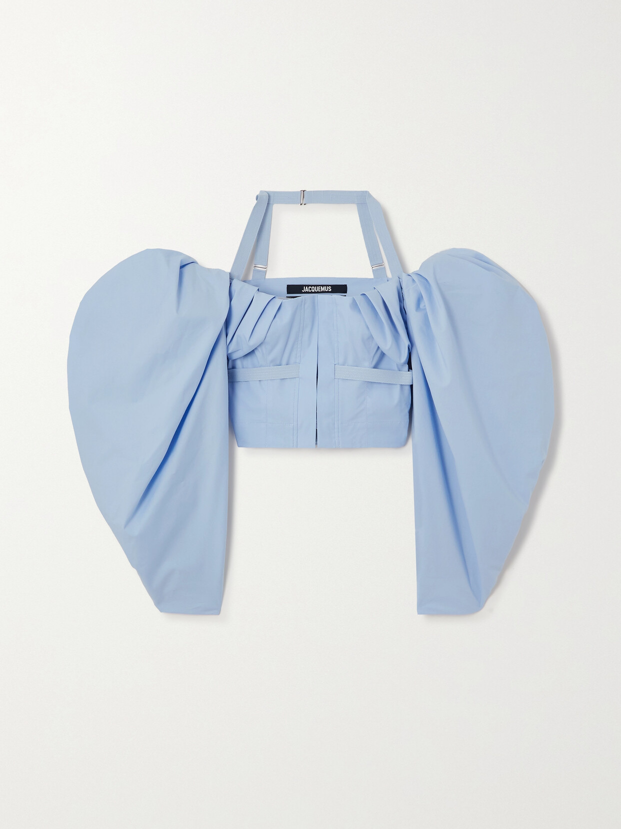 Jacquemus Le Haut Taffetas Off-shoulder Poplin Top In Light Blue