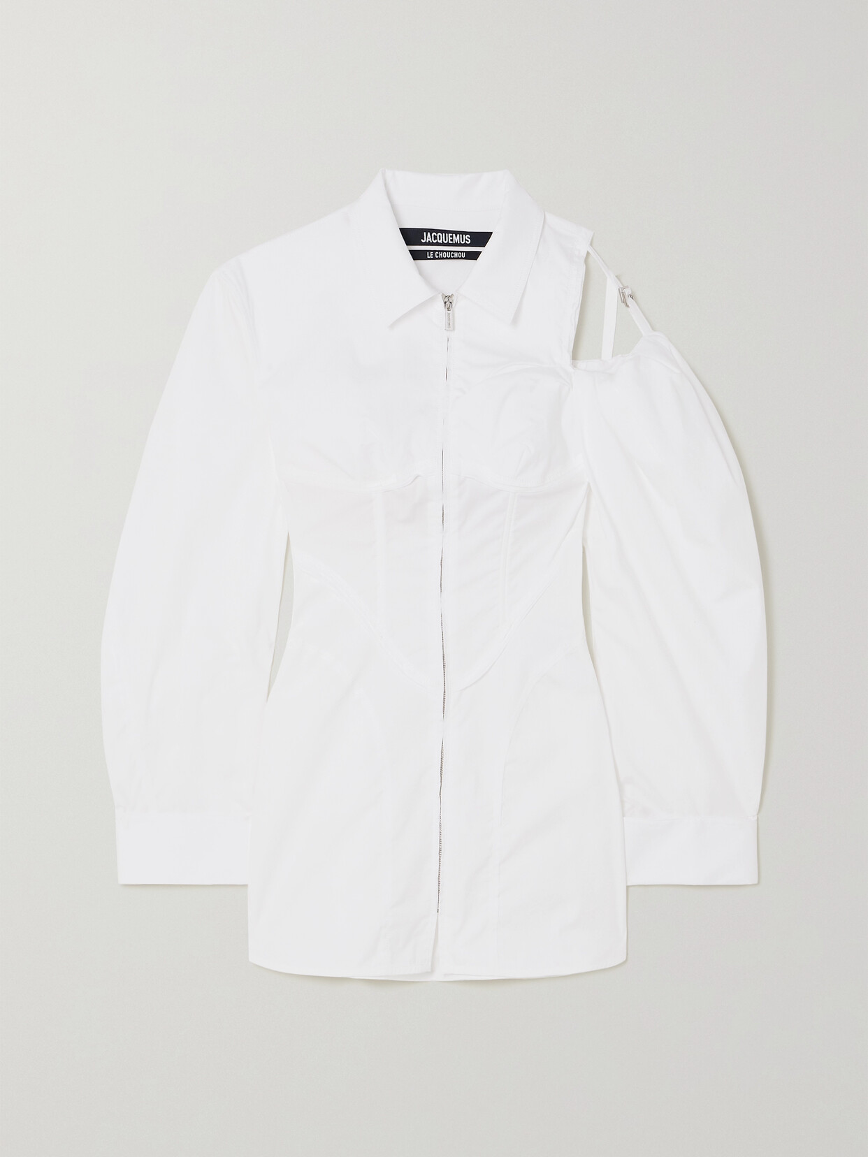 JACQUEMUS GALLIGA CUTOUT COTTON-BLEND POPLIN MINI SHIRT DRESS