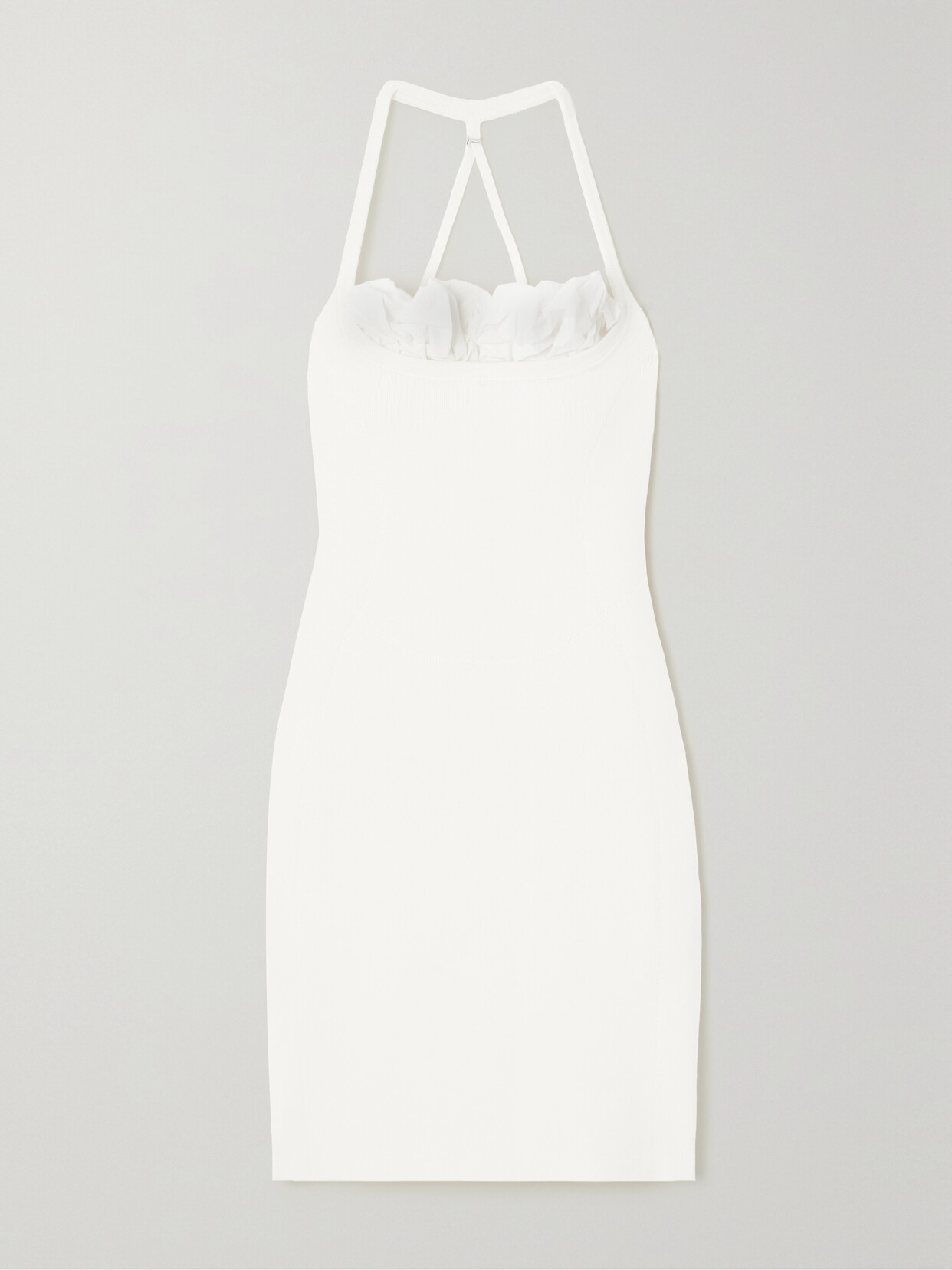 Jacquemus Croissant Ruffled Taffeta And Stretch-knit Mini Dress - Off-white