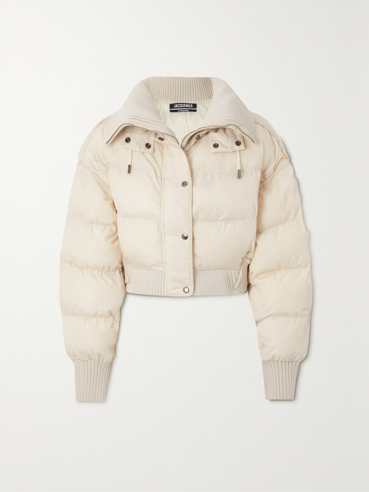Jacquemus Caraco Layered Ribbed-knit And Quilted Shell Jacket In Off-white