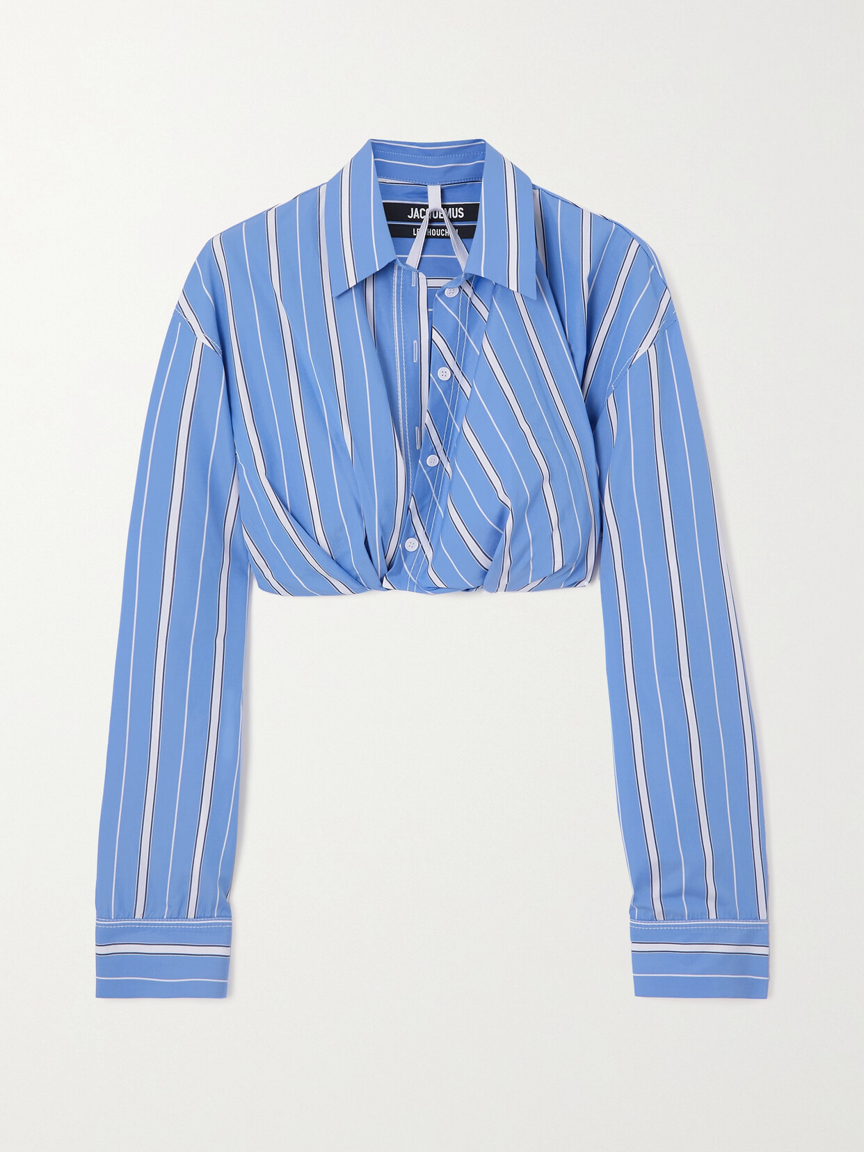 Jacquemus Bahia Cropped Twisted Striped Cotton-poplin Shirt - Blue