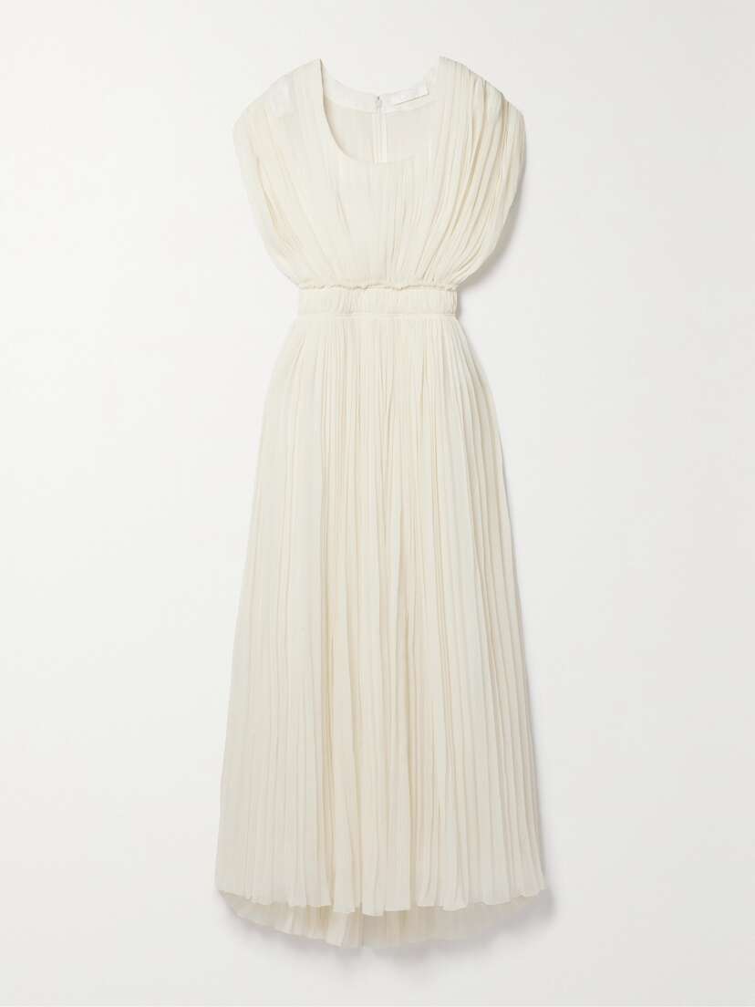 Chloé Pleated Wool-gauze Maxi Dress