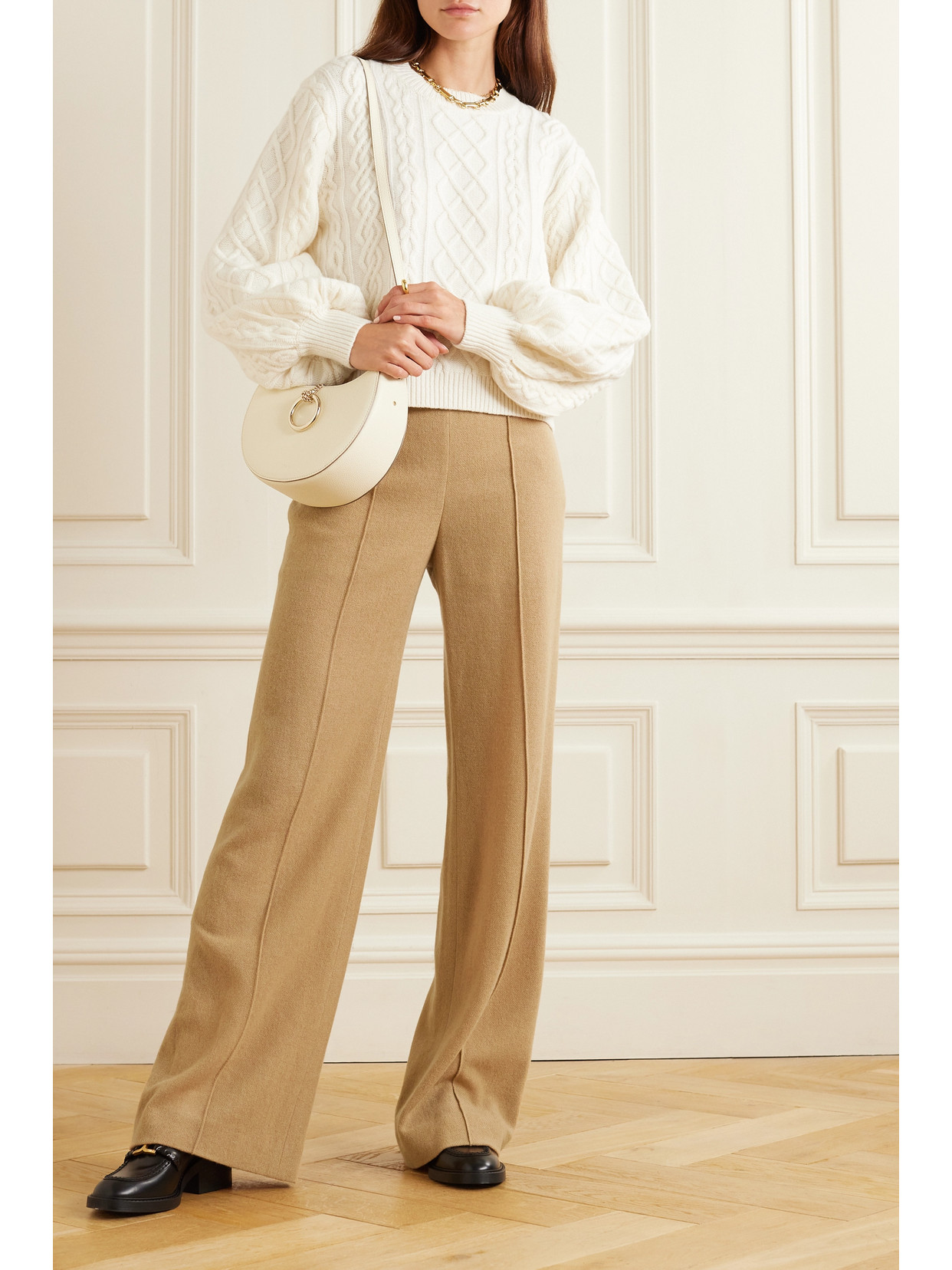 Shop Chloé Wool And Cashmere-blend Wide-leg Pants In Brown