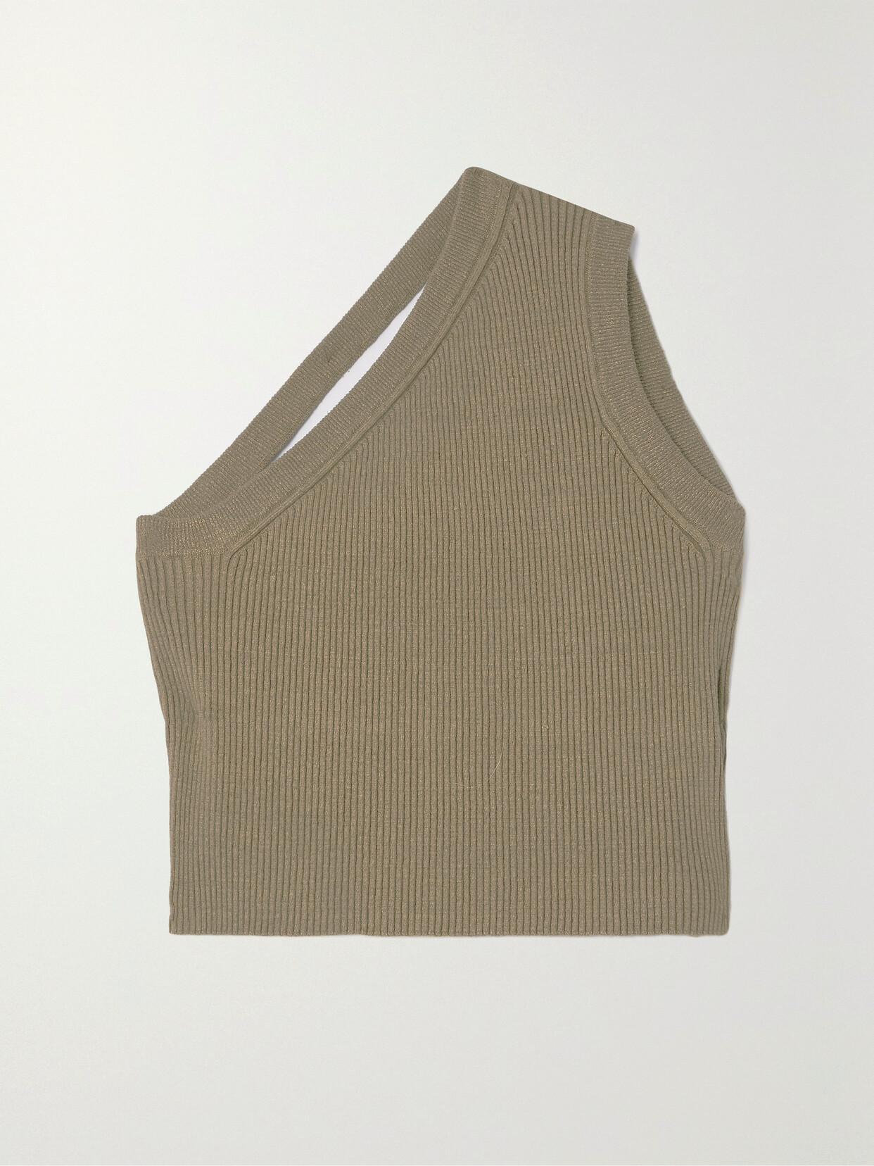 Jacquemus Ascu Open-back One-shoulder Ribbed Linen-blend Top In Neutrals