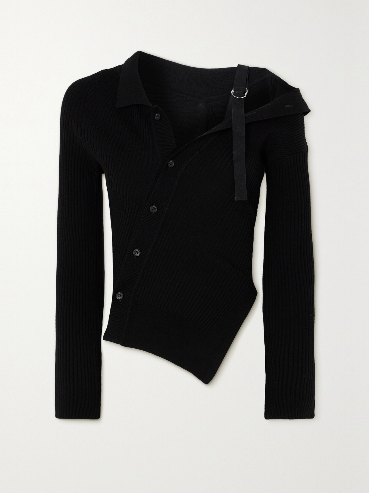 Jacquemus - Colin Asymmetric Grosgrain-trimmed Wool-blend Cardigan - Black