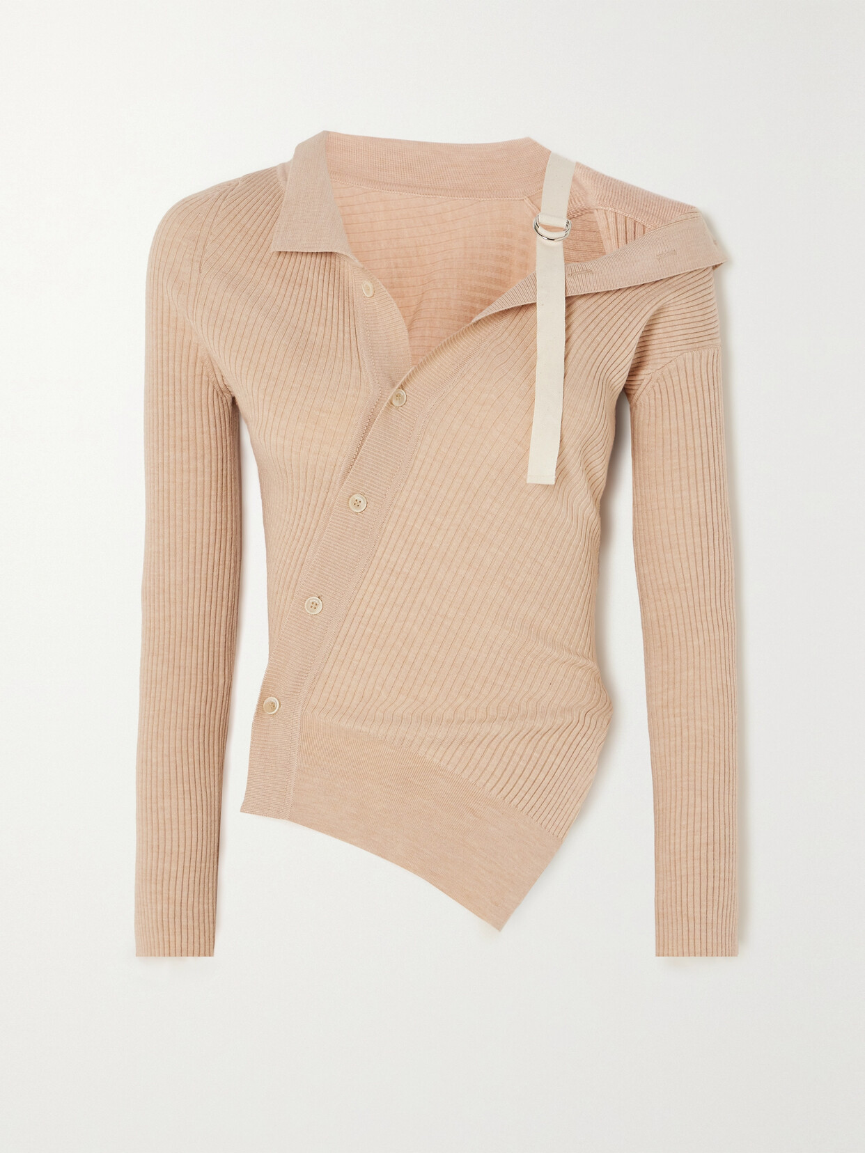 Jacquemus - Colin Asymmetric Grosgrain-trimmed Wool-blend Cardigan - Neutrals