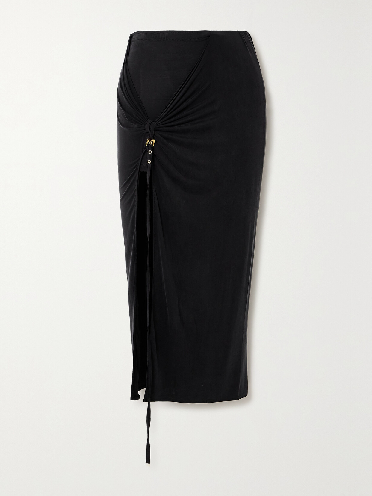 Jacquemus - Croissant Buckled Ruched Stretch-jersey Midi Skirt - Black