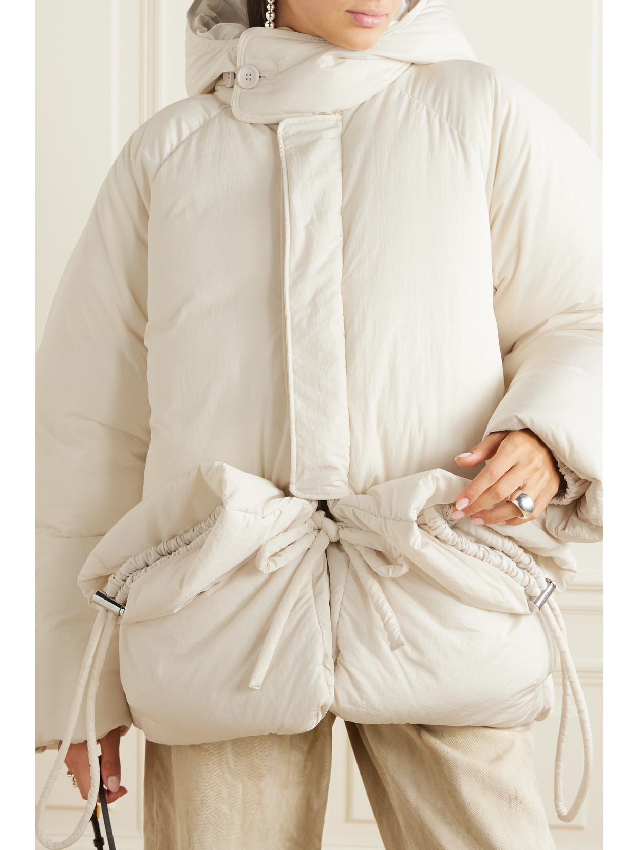 Shop Jacquemus Capullo Oversized Shell Hooded Jacket In Off-white