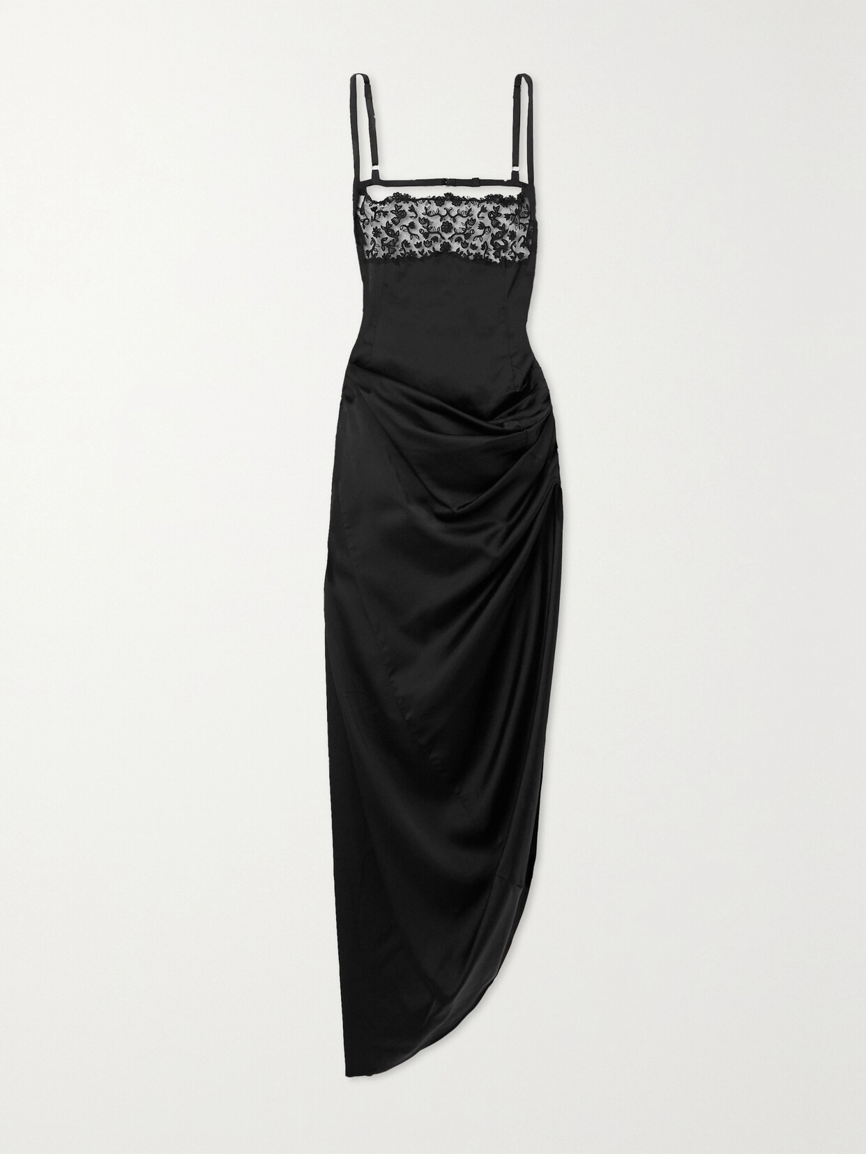 Jacquemus - La Saudade Longue Brodée Asymmetric Draped Embroidered Woven Maxi Dress - Black