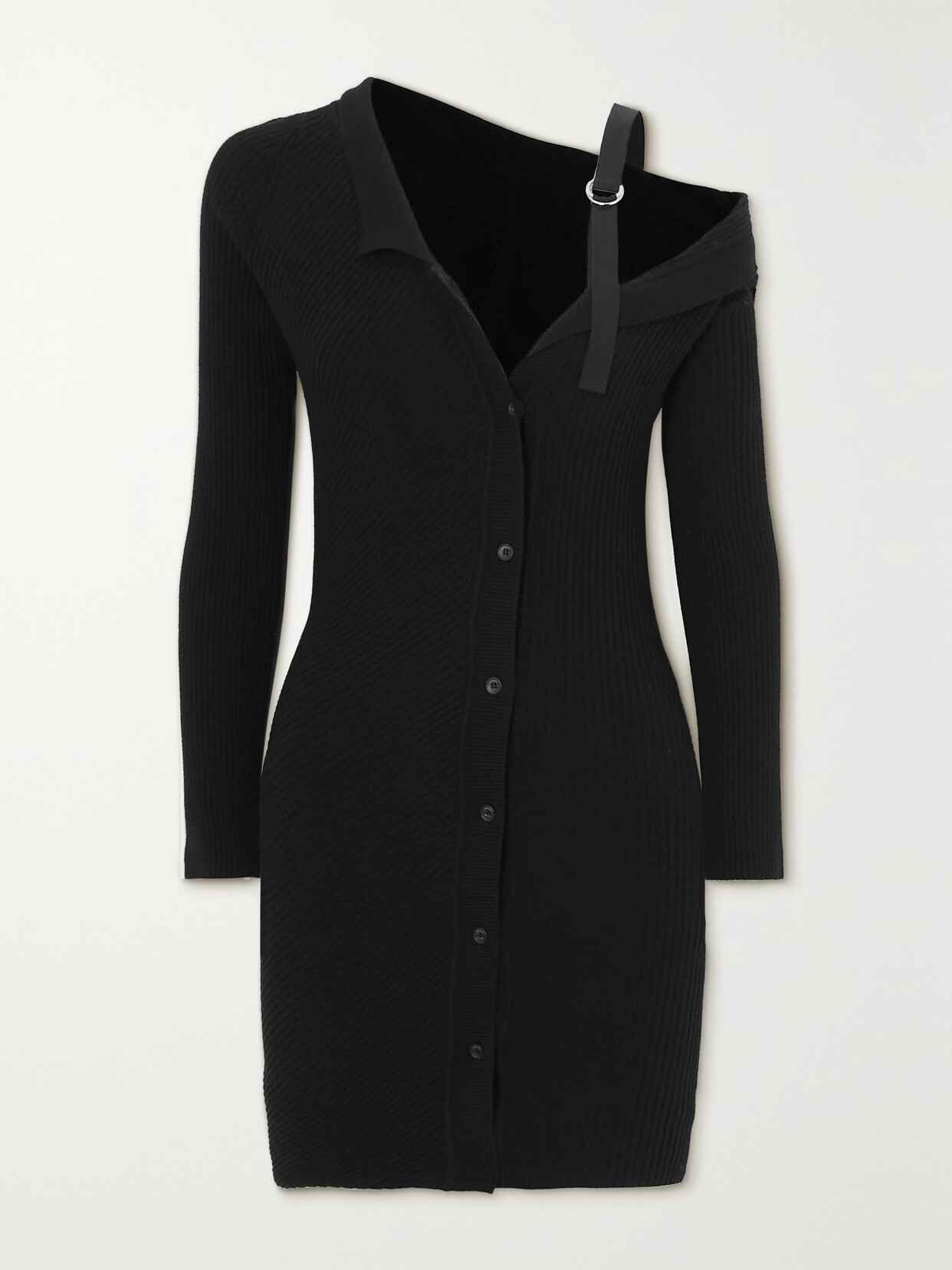 Jacquemus Colin Asymmetric Ribbed Wool-blend Mini Dress - Black