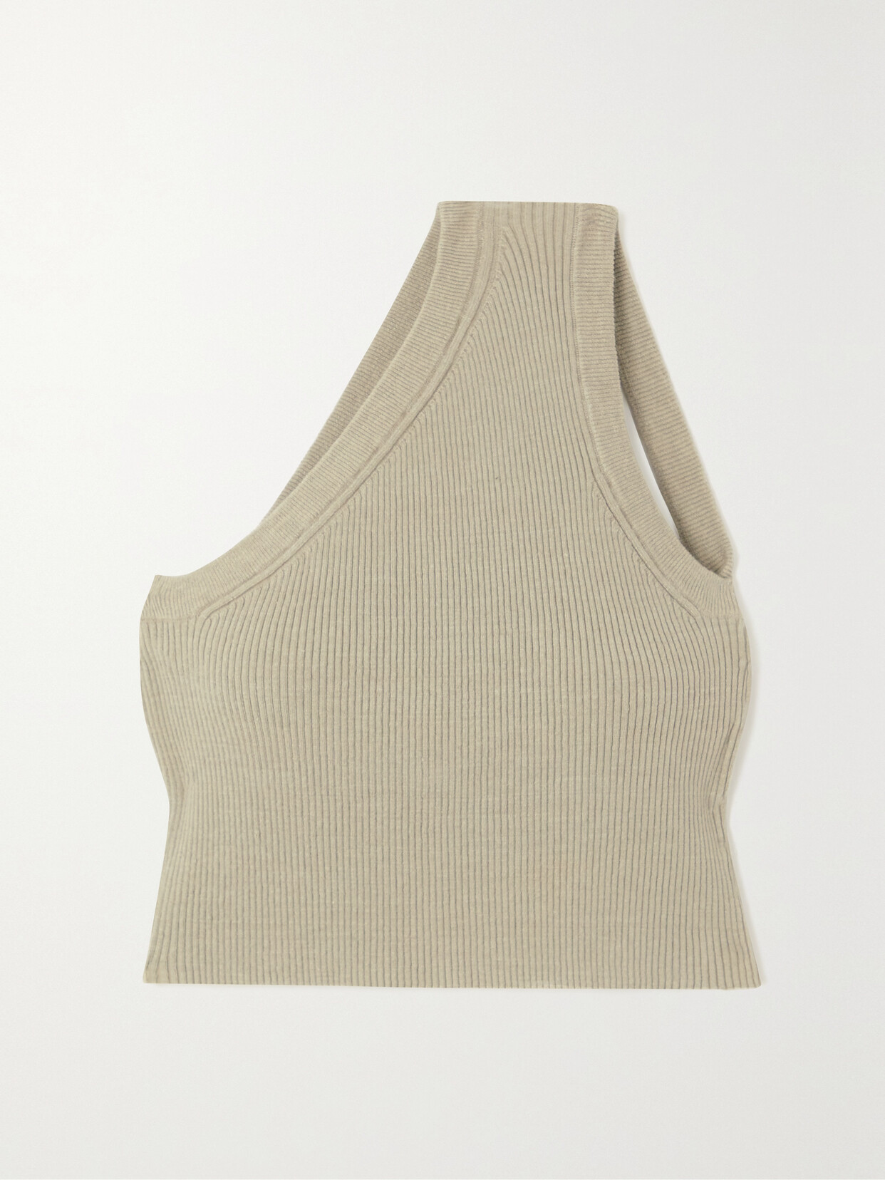 Jacquemus Ascu Open-back One-shoulder Ribbed Linen-blend Top In 531 Light Khaki 2