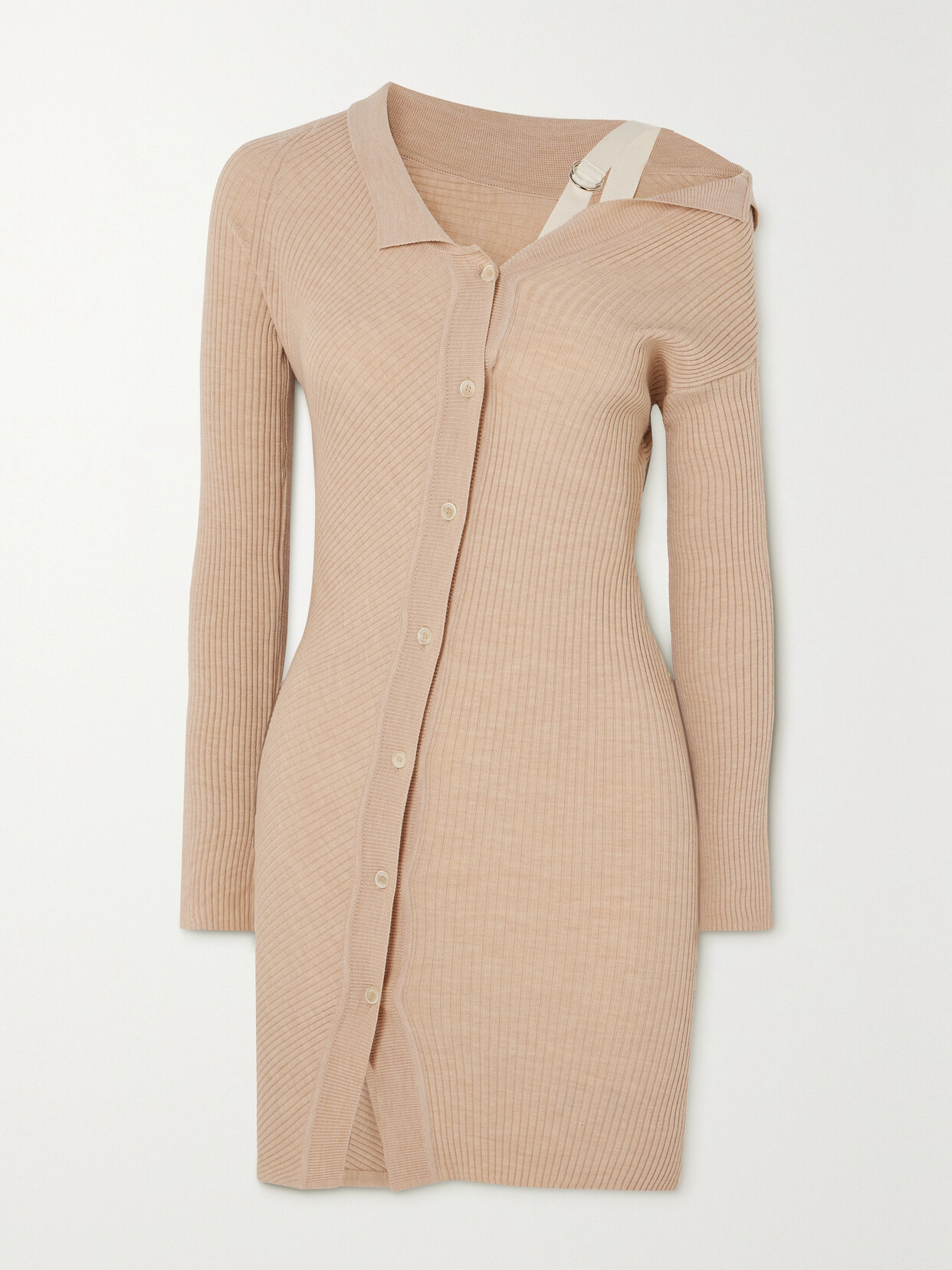 Jacquemus - Colin Asymmetric Ribbed Wool-blend Mini Dress - Neutrals