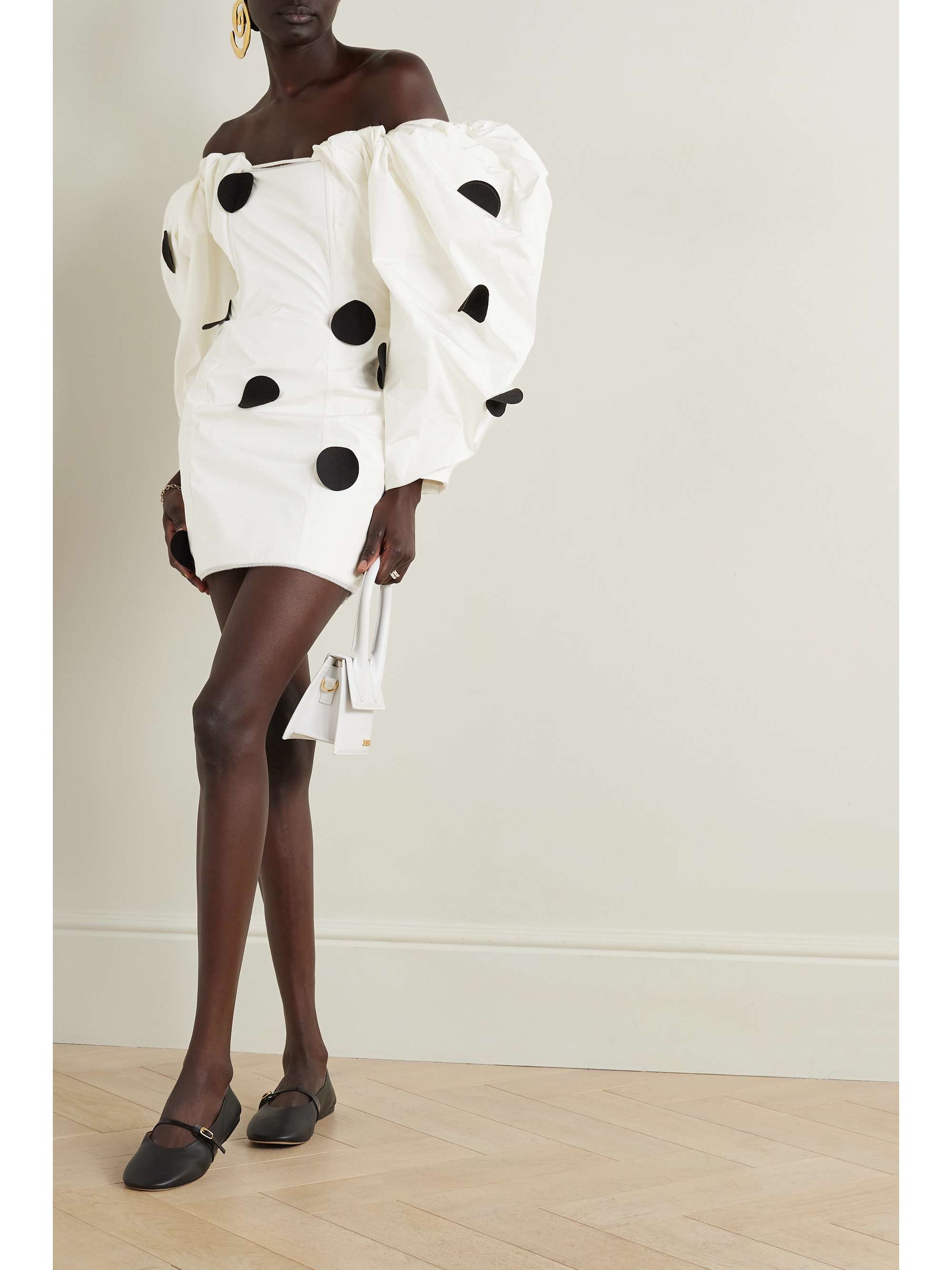 JACQUEMUS Off-the-shoulder polka-dot taffeta mini dress | NET-A-PORTER