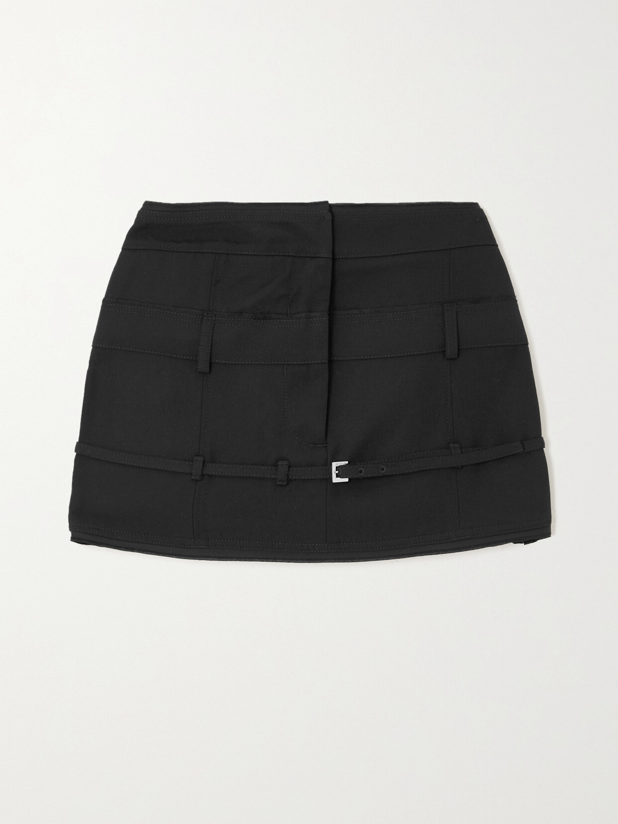 Jacquemus - Caraco Buckled Layered Grain De Poudre Wool Mini Skirt - Black