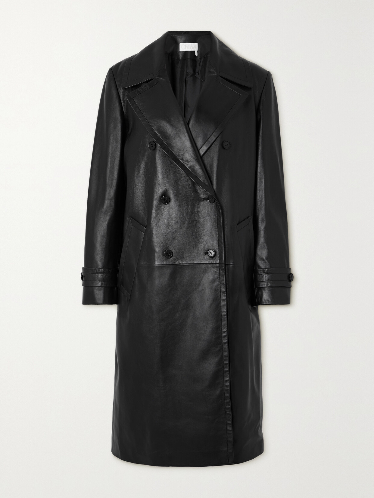 Chloé - Double-breasted Leather Coat - Black