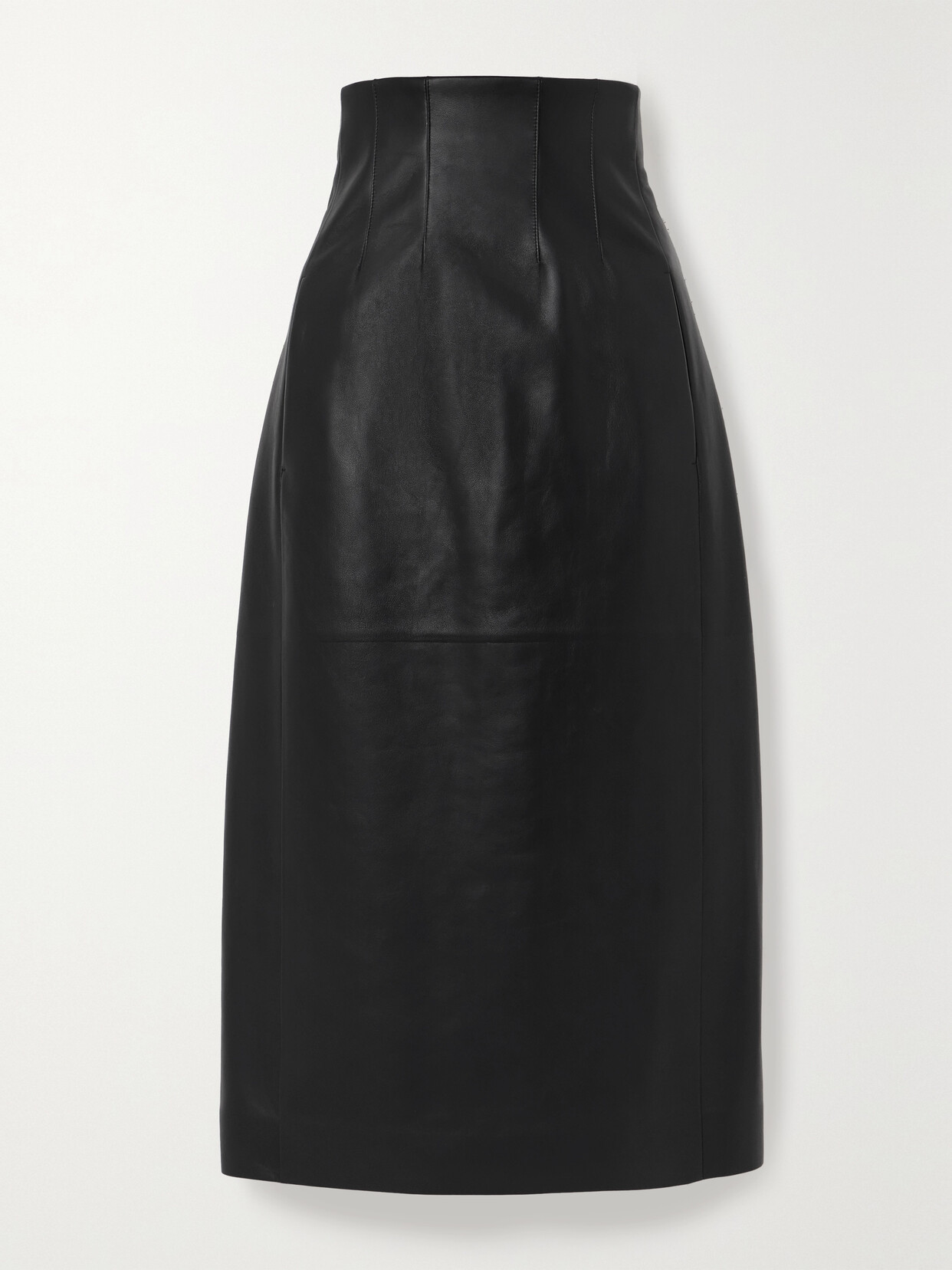 Chloé High Waist Corseted Napa Leather Midi Skirt In Black